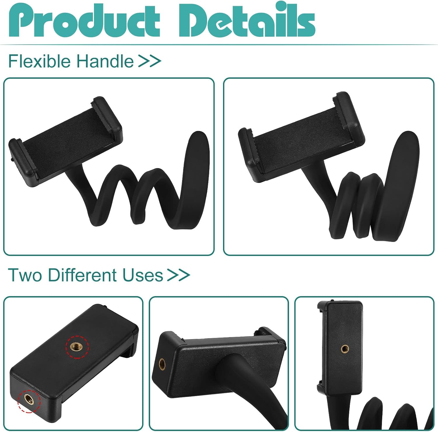 Amylove 2 Pcs Stroller Phone Holder Portable Cell Phone Holder Stand Universal Stroller Accessories for Parent Baby Toddler Cellphone Clamp with Non Slip Silicone Arm Grip(Black,Novel) - Image 4