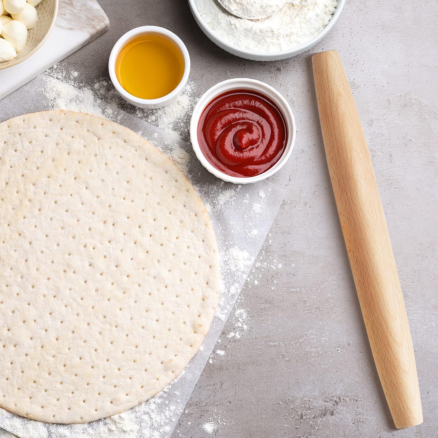 Classic French Rolling Pin for Baking - Beech Wood Tapered Rolling Pin Dough Roller for Pizza Dough, Pie Crust Cookie Fondant Dumpling 11.81-Inch - Image 4