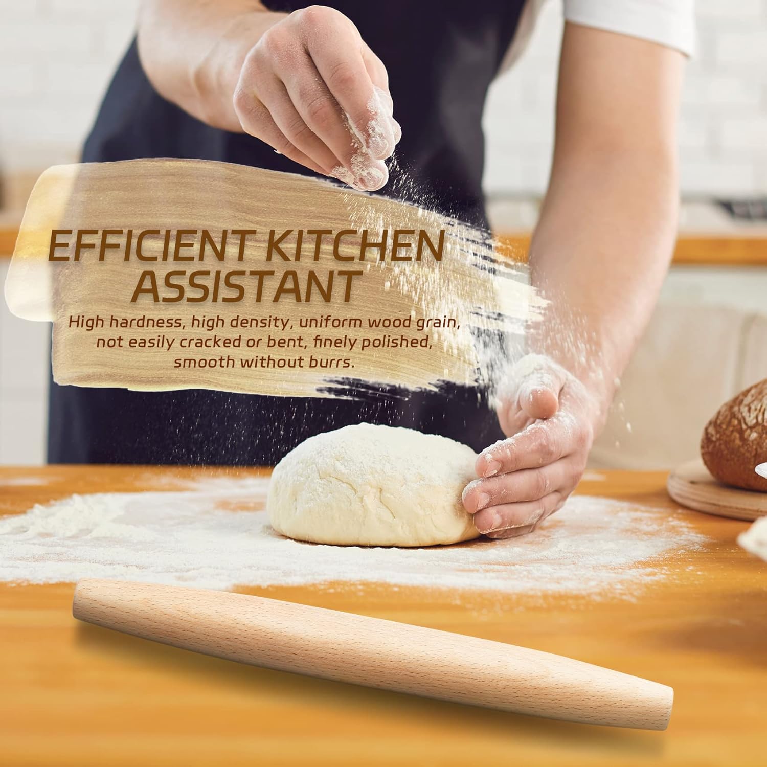 Classic French Rolling Pin for Baking - Beech Wood Tapered Rolling Pin Dough Roller for Pizza Dough, Pie Crust Cookie Fondant Dumpling 11.81-Inch - Image 5