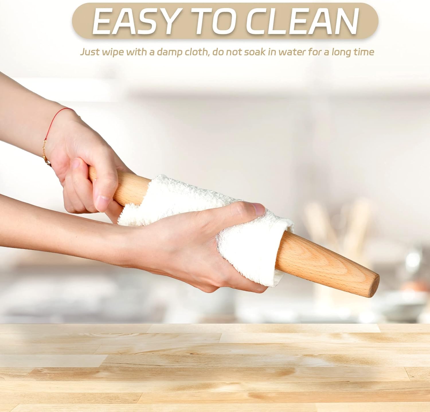 Classic French Rolling Pin for Baking - Beech Wood Tapered Rolling Pin Dough Roller for Pizza Dough, Pie Crust Cookie Fondant Dumpling 11.81-Inch - Image 7