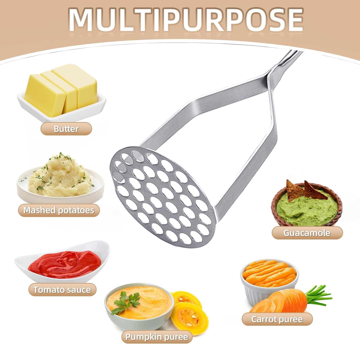 Potato Masher Stainless Steel,Mashed Potatoes Masher Kitchen Tool, Handle Potato Smasher for Potatoes,Avocado, Vegetables, Meat,12Inch Heavy Duty Metal Mashing Utensil, Dishwasher Safe - Image 6