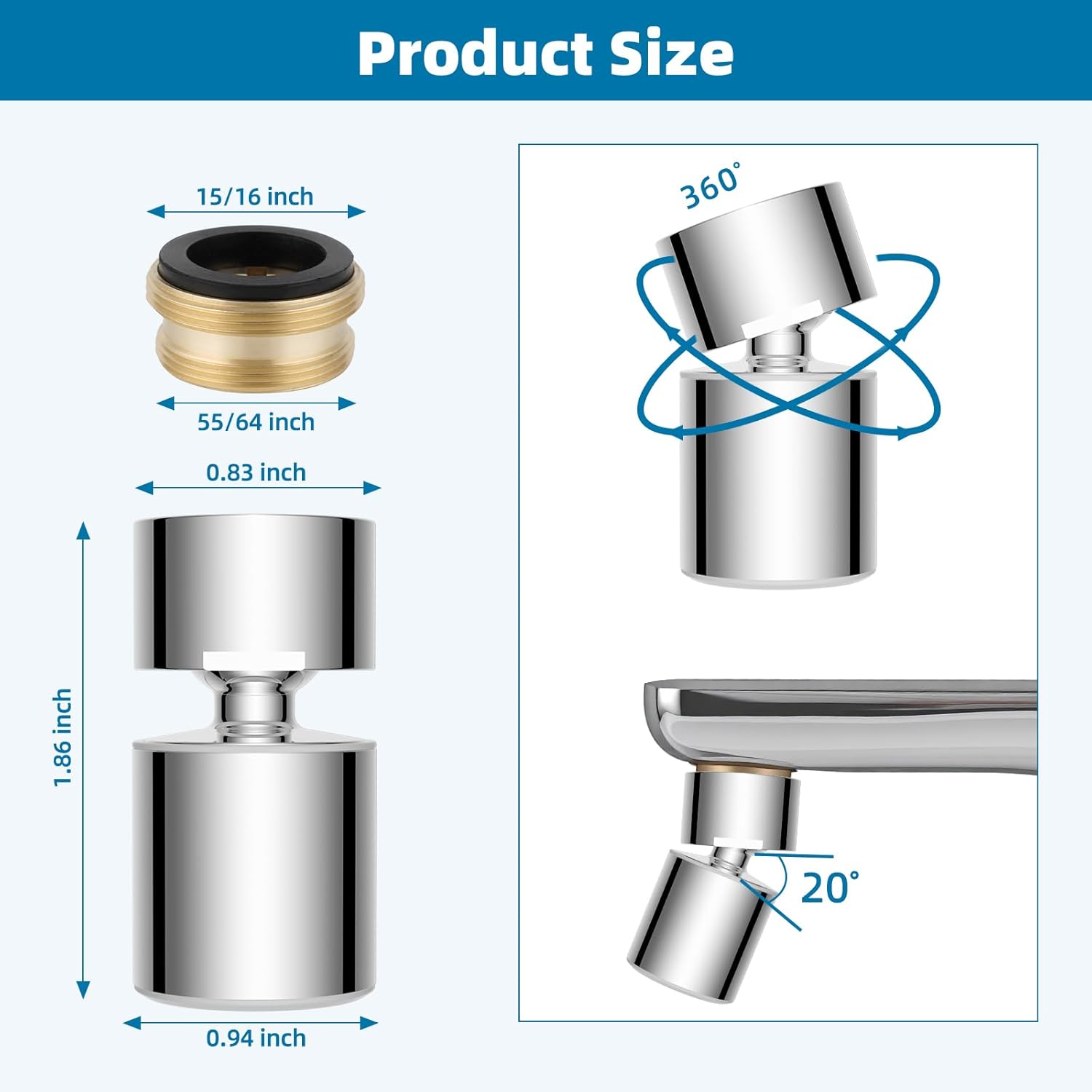 NSF/ANSI/CAN 61 Certified Faucet Aerator, CUPC Certification 360° Twist Kitchen Sink Aerator, Dual-function Sink Sprayer Attachment, Faucet Replacement Part 55/64'' Female Thread, Chrome - Image 2