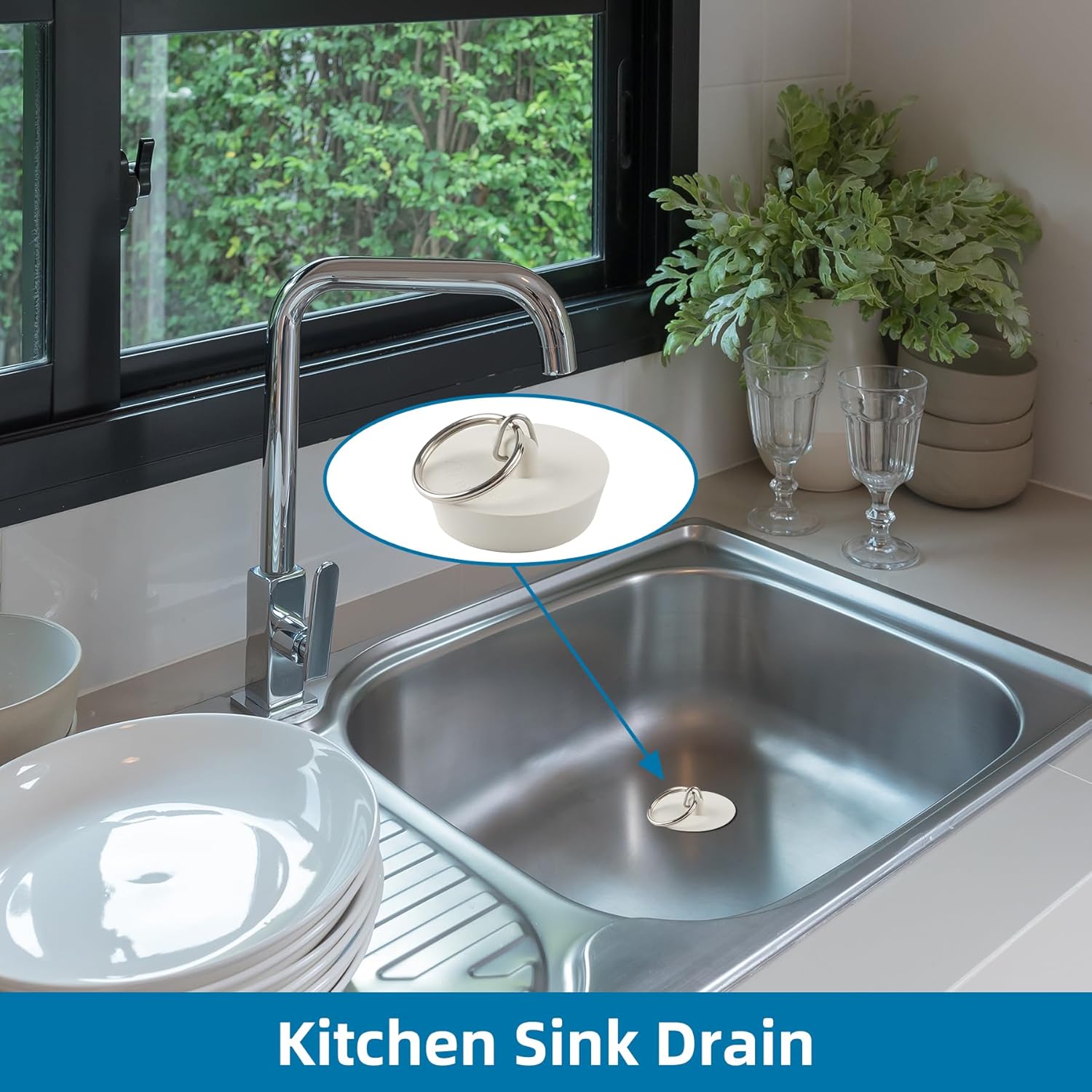 6 Pieces Drain Stopper, Rubber Kitchen Sink Drain, Sink Stopper Drain Plug with Pull Ring for Kitchen, Bathtub, Bathroom and Laundry Sink in 6 Different Sizes, White - Image 2