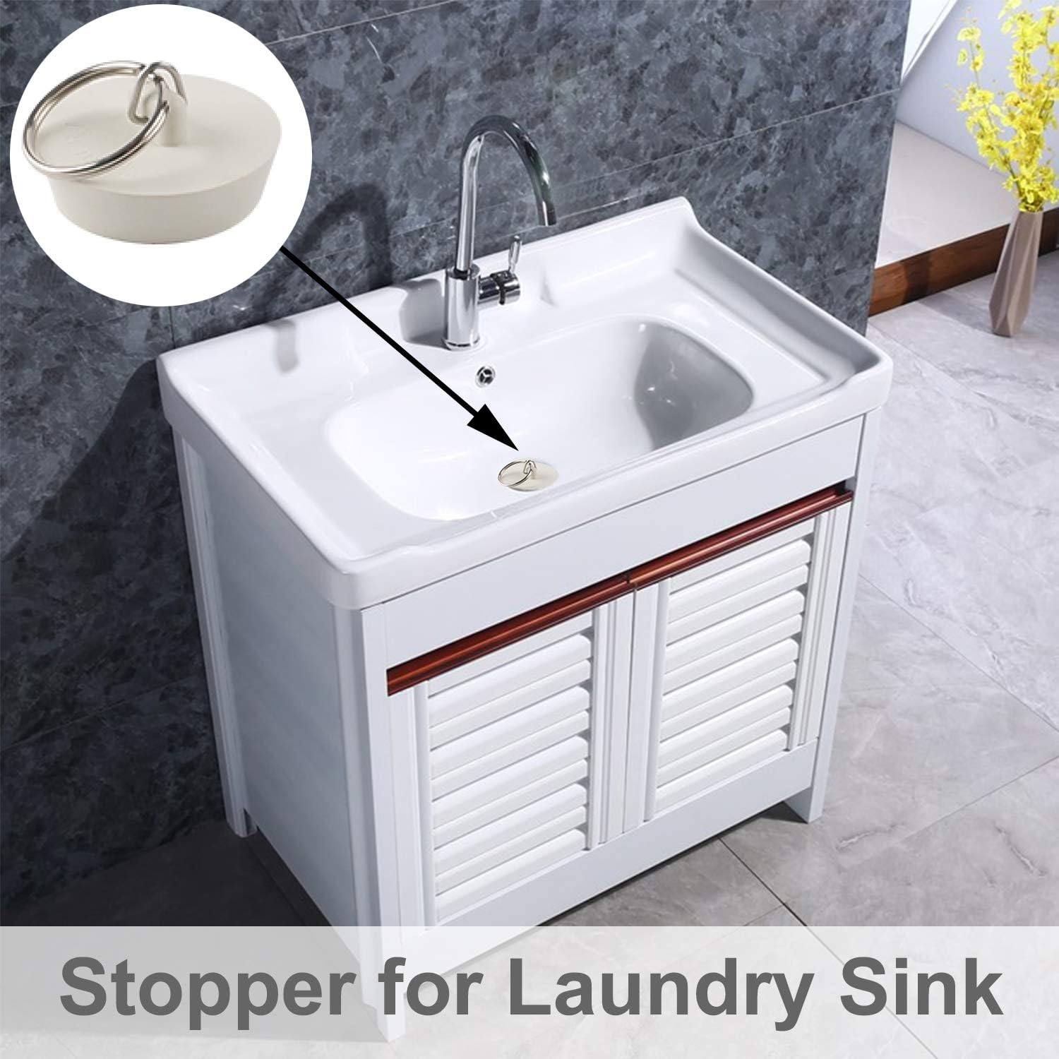 6 Pieces Drain Stopper, Rubber Kitchen Sink Drain, Sink Stopper Drain Plug with Pull Ring for Kitchen, Bathtub, Bathroom and Laundry Sink in 6 Different Sizes, White - Image 4