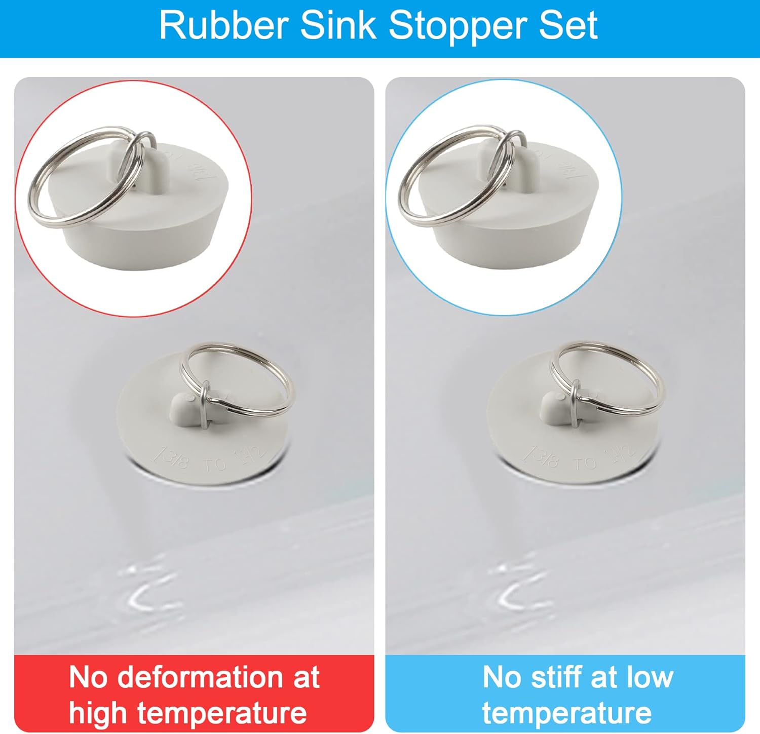 6 Pieces Drain Stopper, Rubber Kitchen Sink Drain, Sink Stopper Drain Plug with Pull Ring for Kitchen, Bathtub, Bathroom and Laundry Sink in 6 Different Sizes, White - Image 6