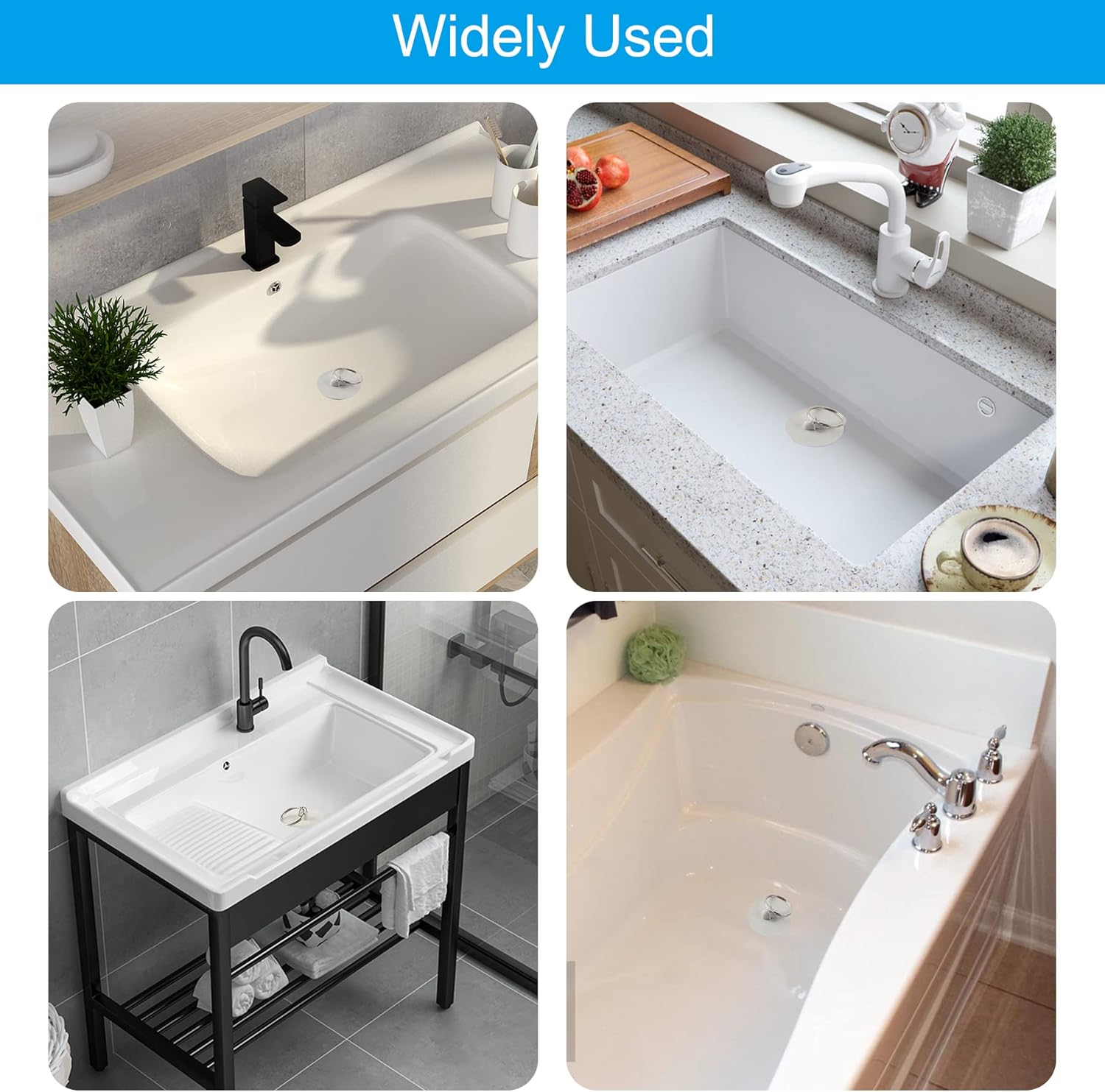 6 Pieces Drain Stopper, Rubber Kitchen Sink Drain, Sink Stopper Drain Plug with Pull Ring for Kitchen, Bathtub, Bathroom and Laundry Sink in 6 Different Sizes, White - Image 7