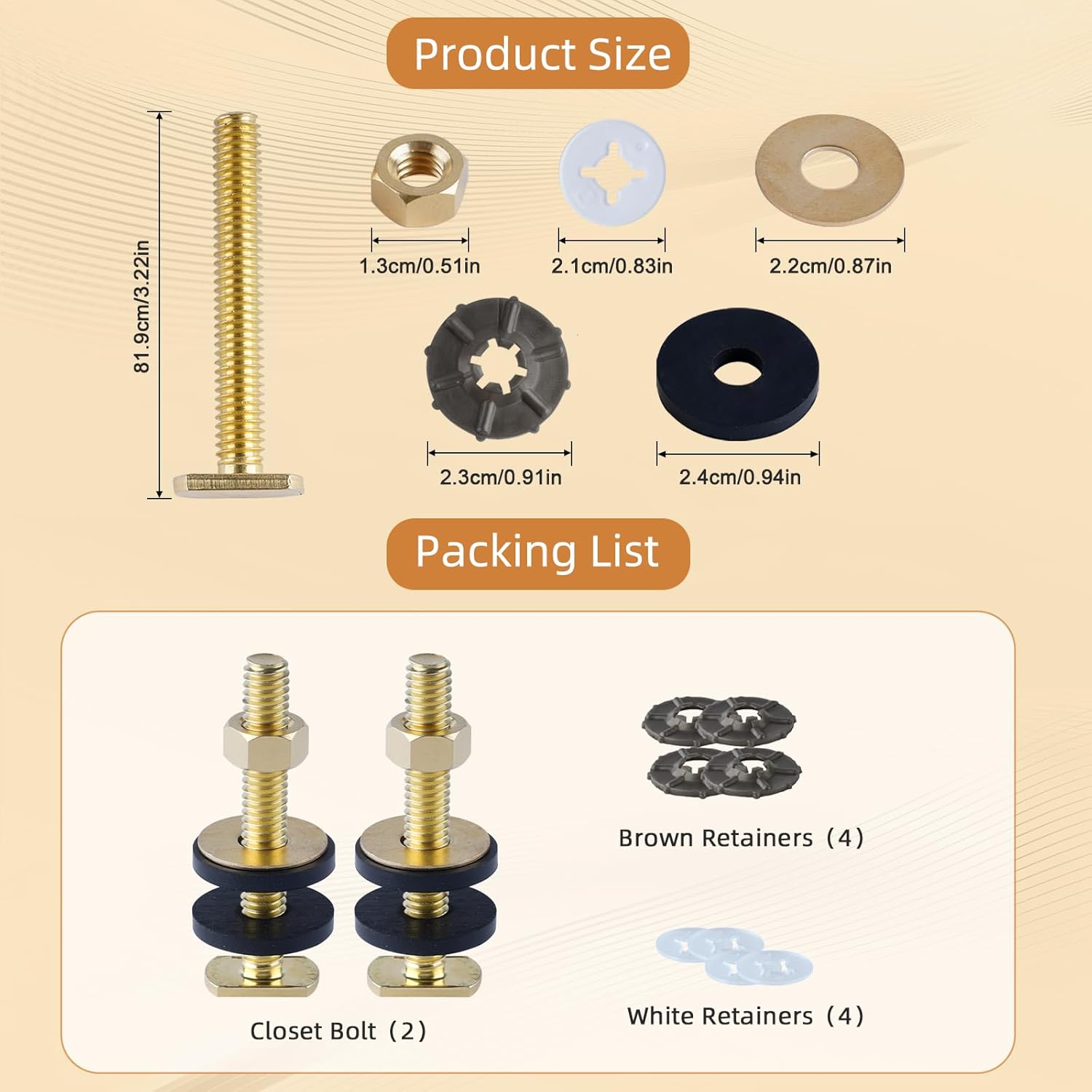 Extra Thick Toilet Wax Ring Replacement Kit, Universal Toilet Seal Ring with Brass Toilet Floor Bolts and Retainer Washers, PE Flange Fits 3 Inch and 4 Inch Drain Pipes - Image 4