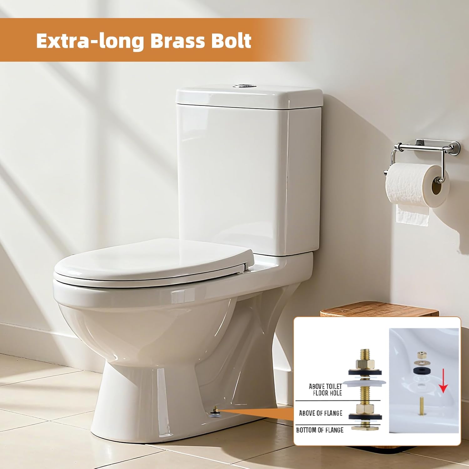 Extra Thick Toilet Wax Ring Replacement Kit, Universal Toilet Seal Ring with Brass Toilet Floor Bolts and Retainer Washers, PE Flange Fits 3 Inch and 4 Inch Drain Pipes - Image 5