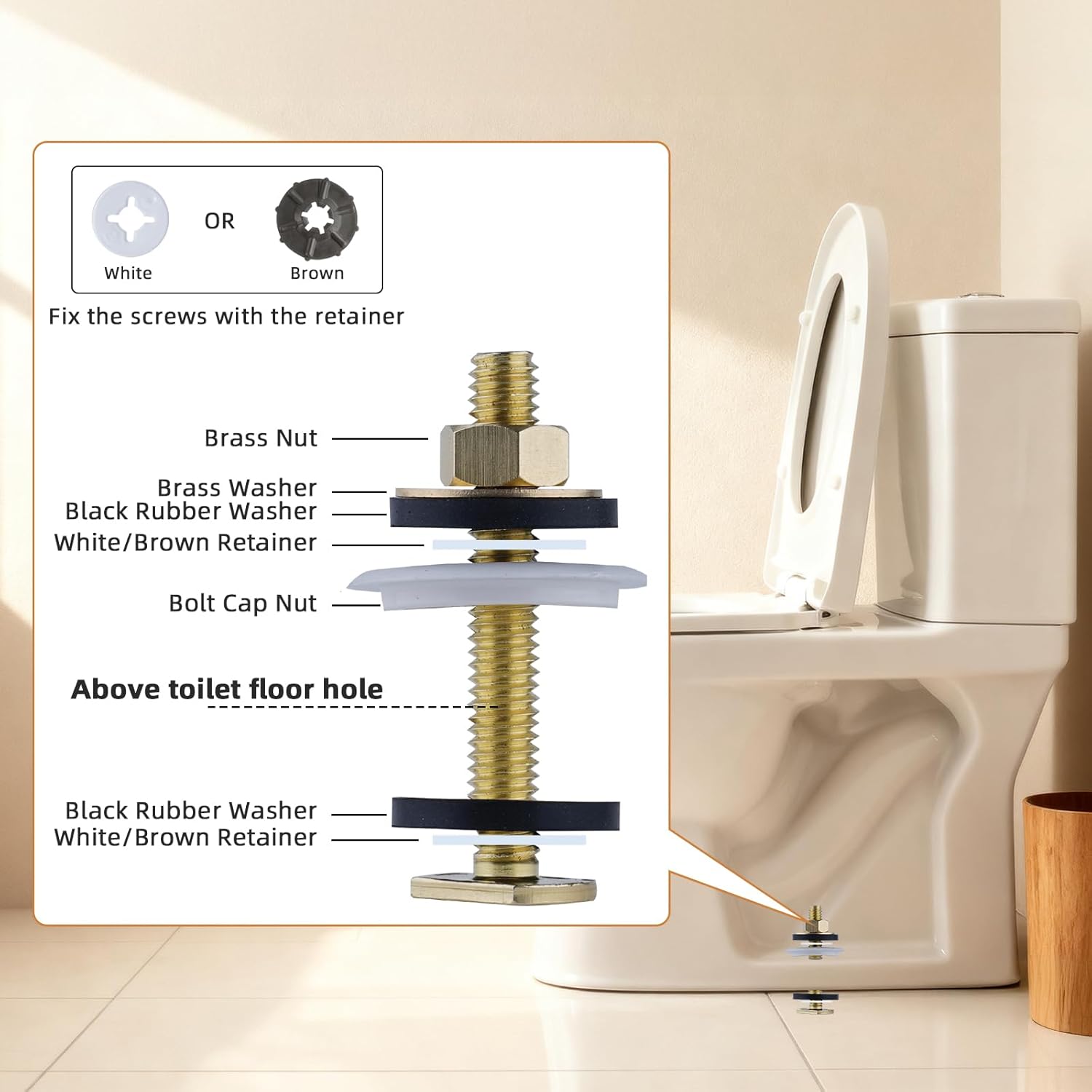 Extra Thick Toilet Wax Ring Replacement Kit, Universal Toilet Seal Ring with Brass Toilet Floor Bolts and Retainer Washers, PE Flange Fits 3 Inch and 4 Inch Drain Pipes - Image 6