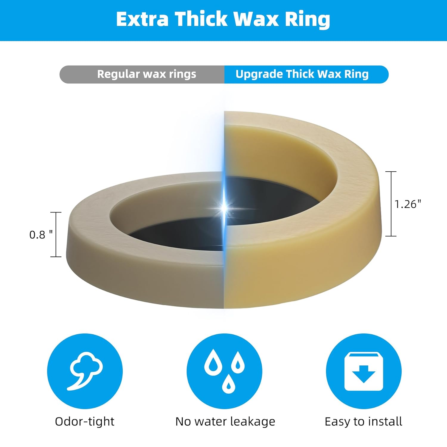 2 Pack Toilet Wax Ring, Thick Toilet Bowl Wax Ring Gasket for Toilet Bowl, Polyethylene Flange- Gas, Odor and Watertight Seal, Fits 3-inch and 4-inch Waste Line - Image 3