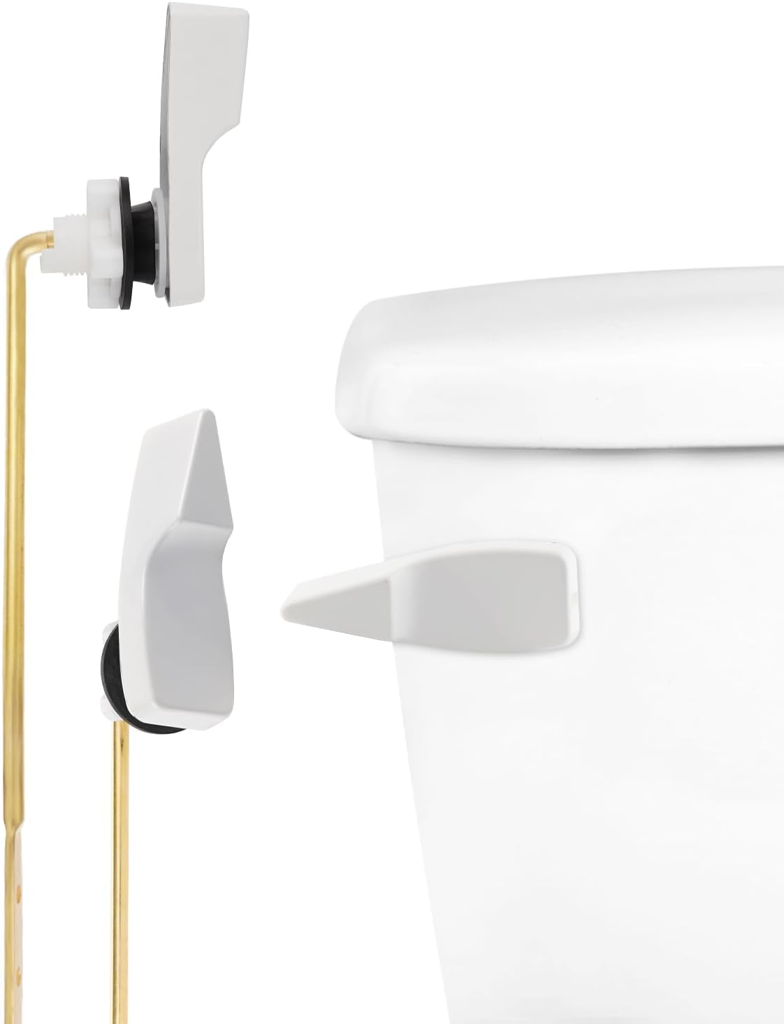 Toilet Handle Replacement, Front Mount Tank Flush Lever Handle Compatible with American Standard, Toilet Trip Lever with Stainless Steel Flapper Chains, White - Image 1