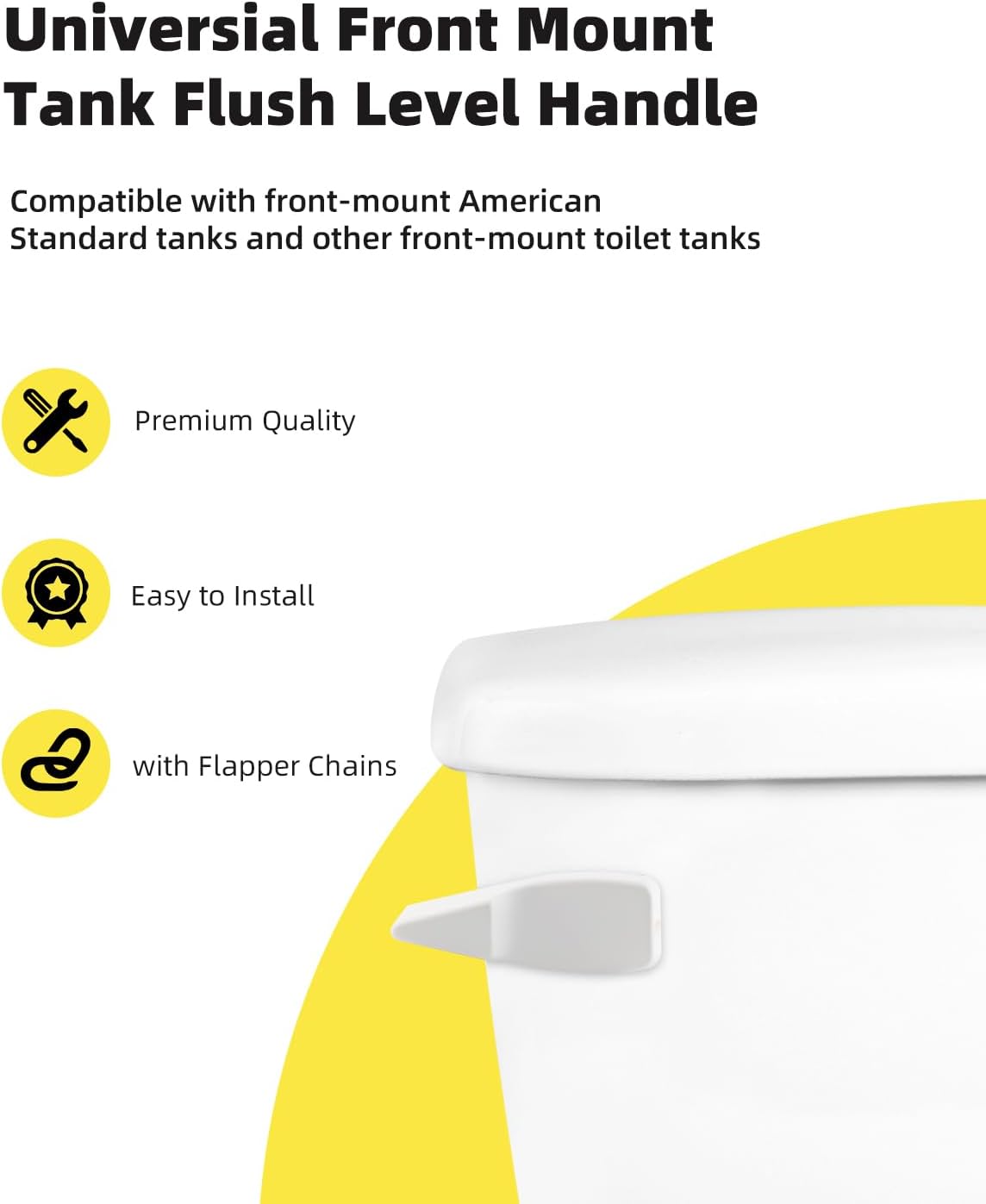 Toilet Handle Replacement, Front Mount Tank Flush Lever Handle Compatible with American Standard, Toilet Trip Lever with Stainless Steel Flapper Chains, White - Image 2