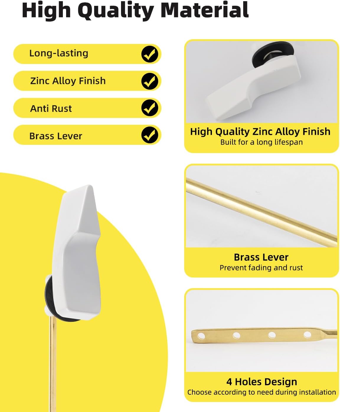 Toilet Handle Replacement, Front Mount Tank Flush Lever Handle Compatible with American Standard, Toilet Trip Lever with Stainless Steel Flapper Chains, White - Image 3