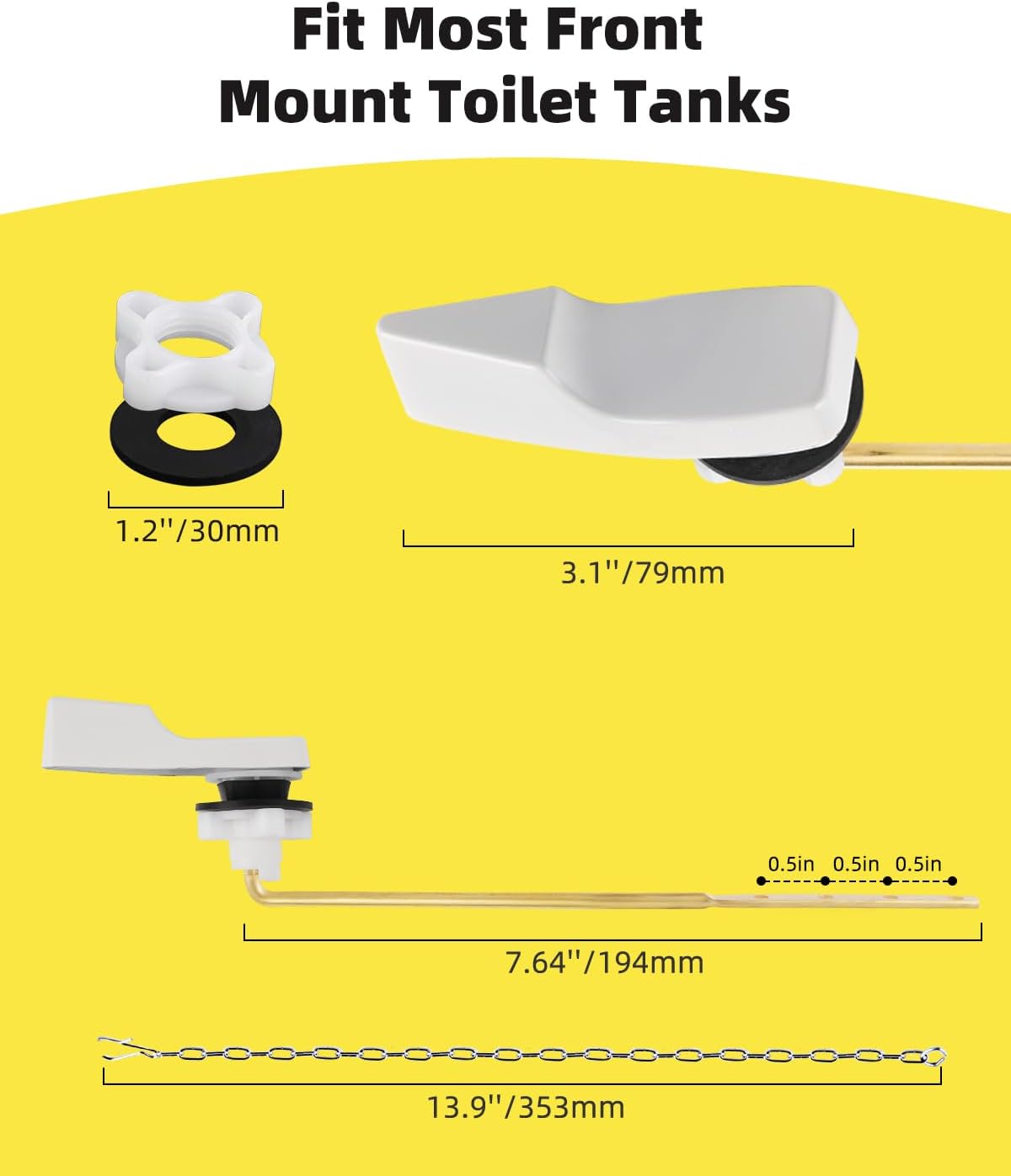 Toilet Handle Replacement, Front Mount Tank Flush Lever Handle Compatible with American Standard, Toilet Trip Lever with Stainless Steel Flapper Chains, White - Image 4