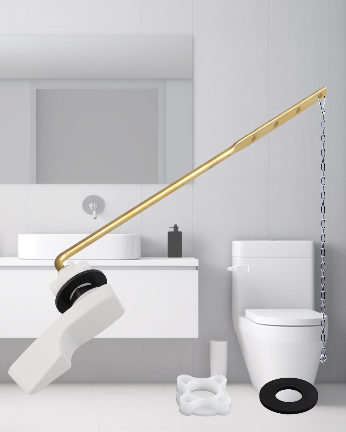 Toilet Handle Replacement, Front Mount Tank Flush Lever Handle Compatible with American Standard, Toilet Trip Lever with Stainless Steel Flapper Chains, White - Image 5
