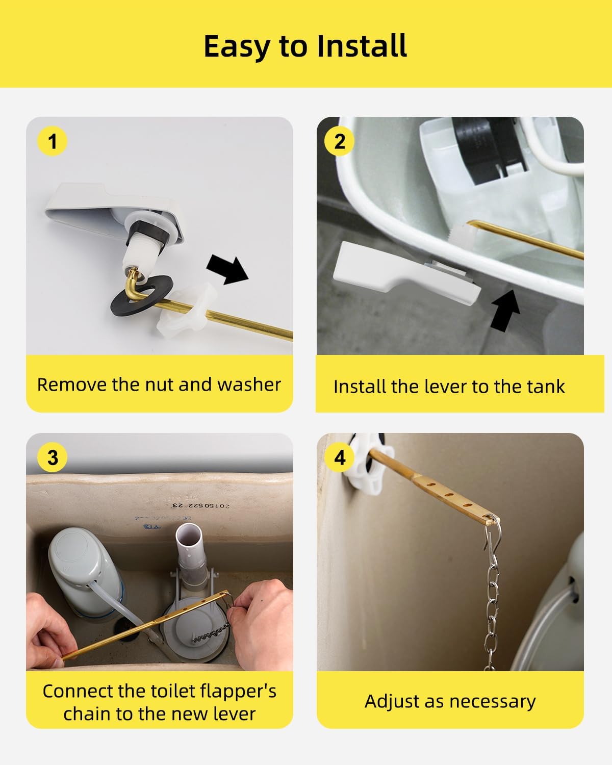 Toilet Handle Replacement, Front Mount Tank Flush Lever Handle Compatible with American Standard, Toilet Trip Lever with Stainless Steel Flapper Chains, White - Image 7