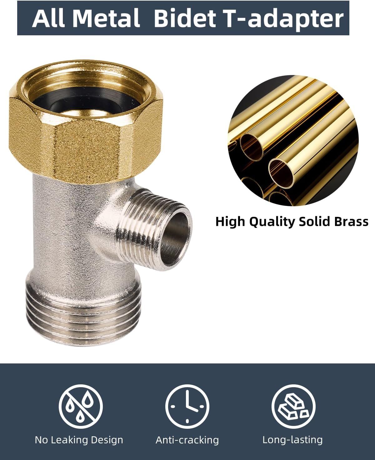 Bidet T Adapter, Metal T Valve for Bidet(7/8” x 7/8” x 3/8”) or (15/16