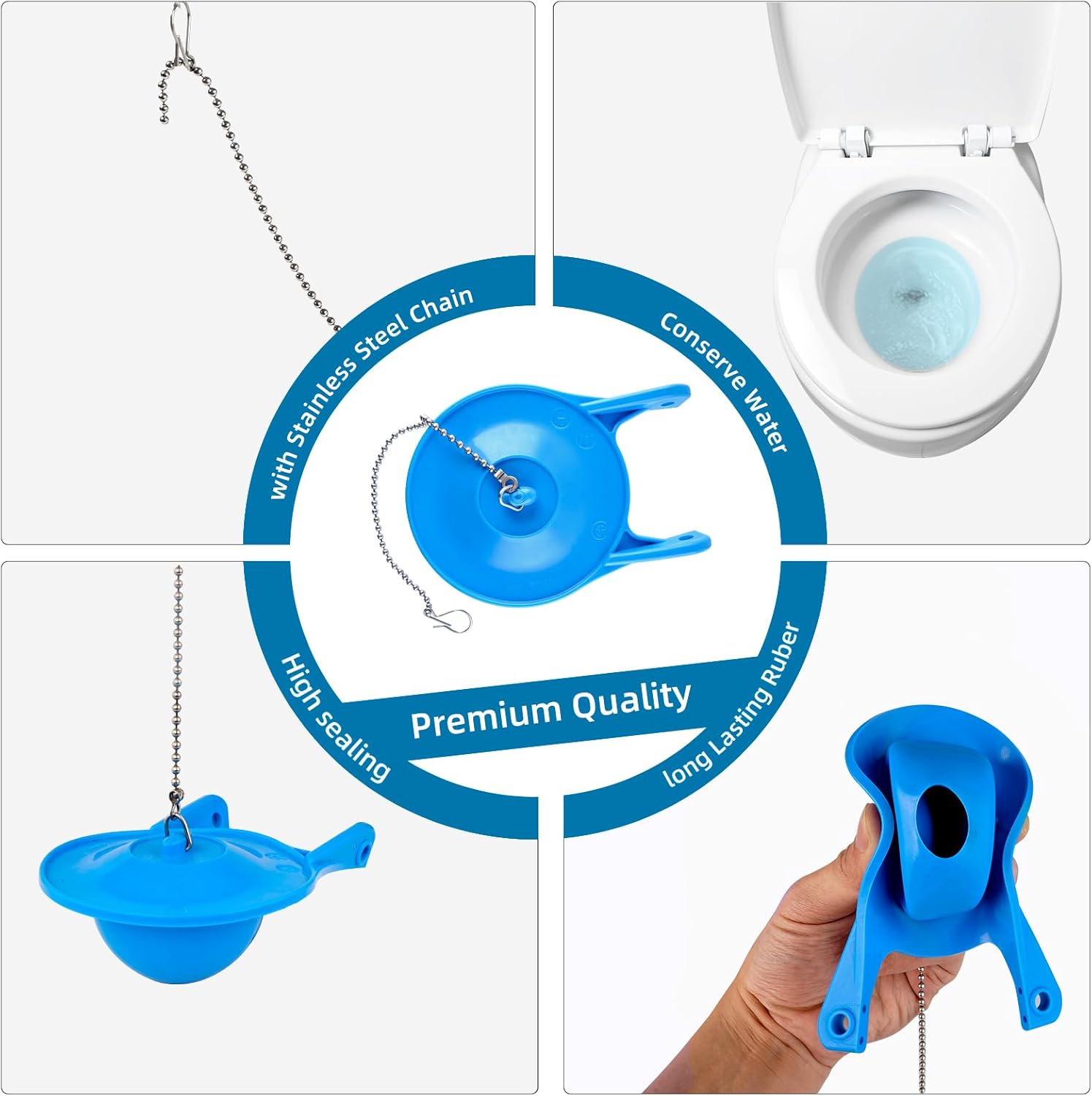 Large 3-Inch Toilet Flapper Replacement Compatible with Gerber 99-788, Water Conserving Toilet Flappers for 3 Inch Flush Valves, Stainless Steel Chain, High Performance, Easy to Install, Blue - Image 4