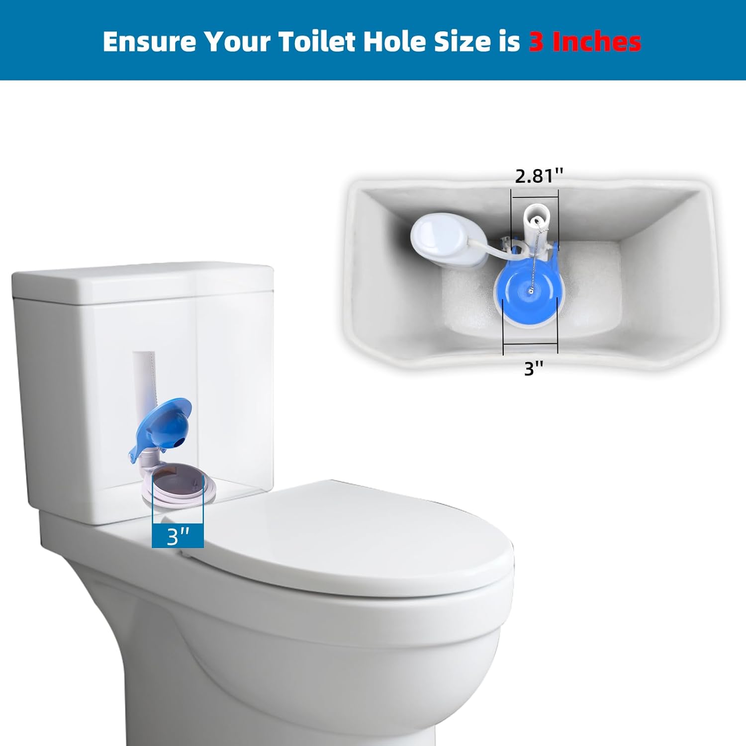 Large 3-Inch Toilet Flapper Replacement Compatible with Gerber 99-788, Water Conserving Toilet Flappers for 3 Inch Flush Valves, Stainless Steel Chain, High Performance, Easy to Install, Blue - Image 8