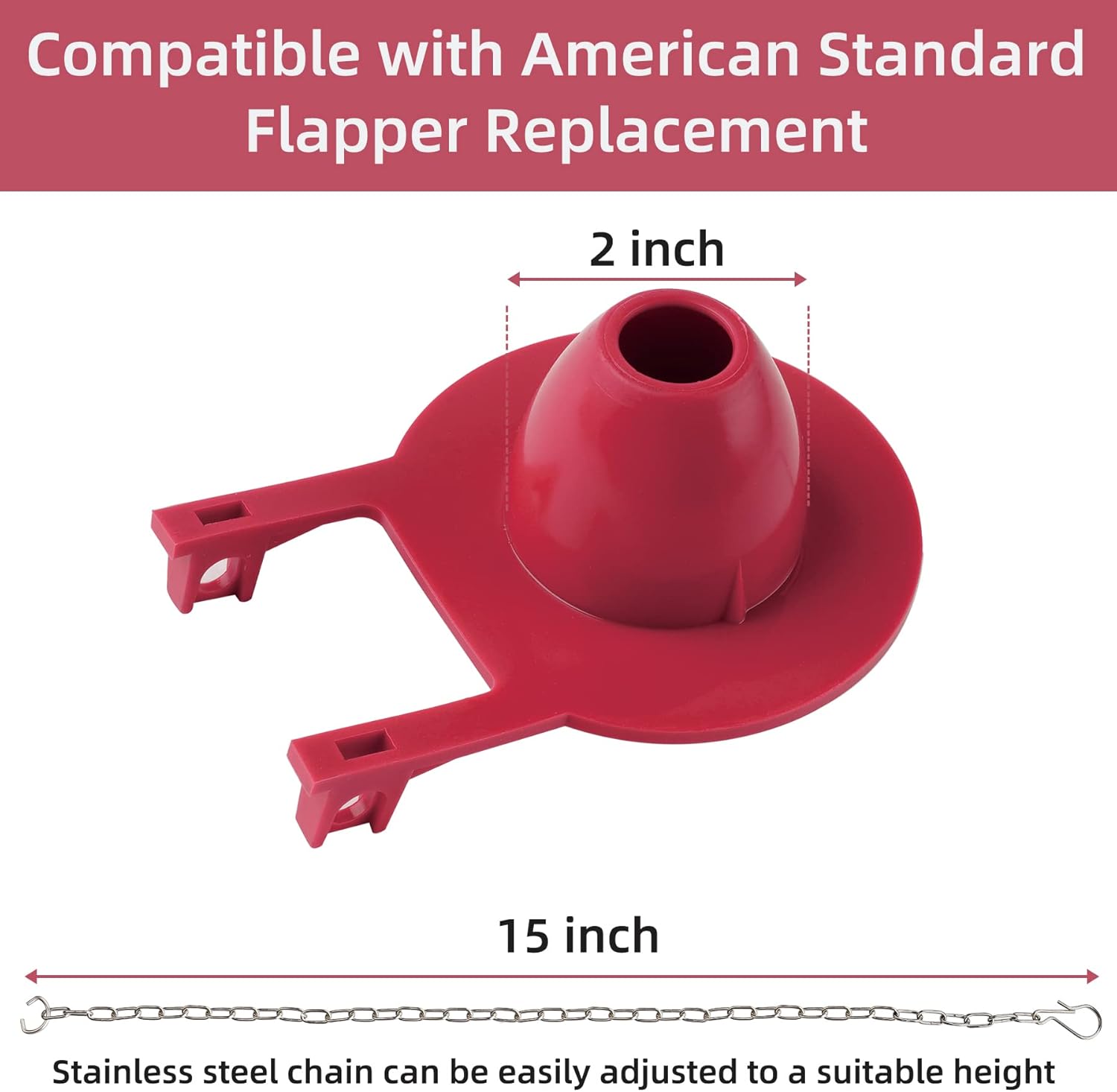 2-inch Universal Toilet Tank Flapper, Long Lasting All Rubber Seal Flapper Replacement Compatible with American Standard Water Conserving, High Performance, Easy to Install, Red - Image 3