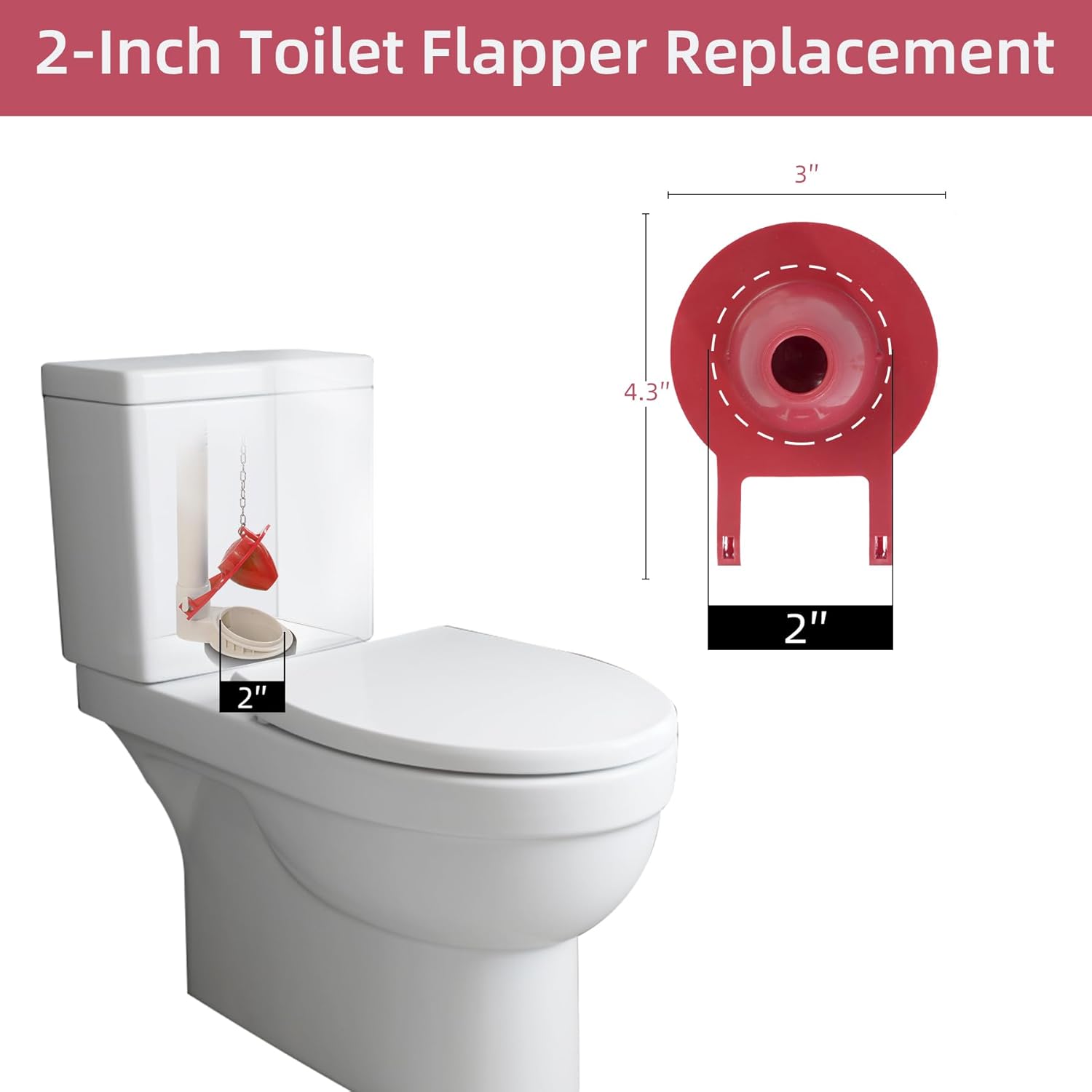 2-inch Universal Toilet Tank Flapper, Long Lasting All Rubber Seal Flapper Replacement Compatible with American Standard Water Conserving, High Performance, Easy to Install, Red - Image 4