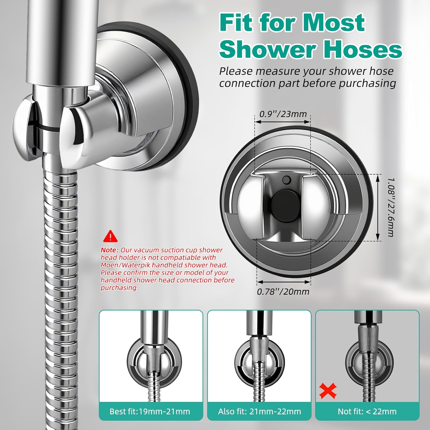Vacuum Suction Cup Shower Head Holder, Removable Shower Wand Bracket, Adjustable Height & Wall Mount ABS Plastic Suction Holder for Handheld Shower Head, Chrome Finish - Image 3