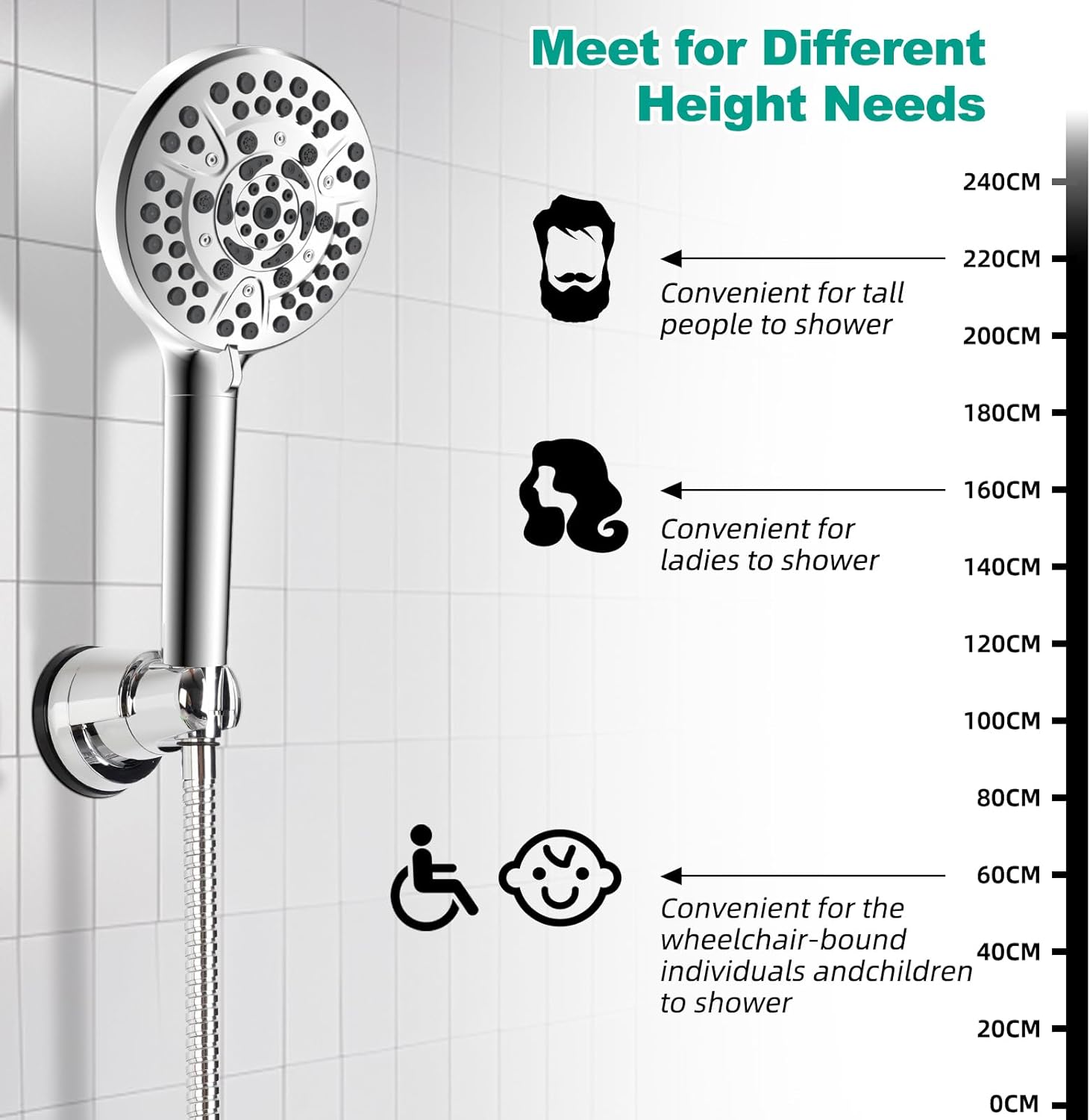 Vacuum Suction Cup Shower Head Holder, Removable Shower Wand Bracket, Adjustable Height & Wall Mount ABS Plastic Suction Holder for Handheld Shower Head, Chrome Finish - Image 4