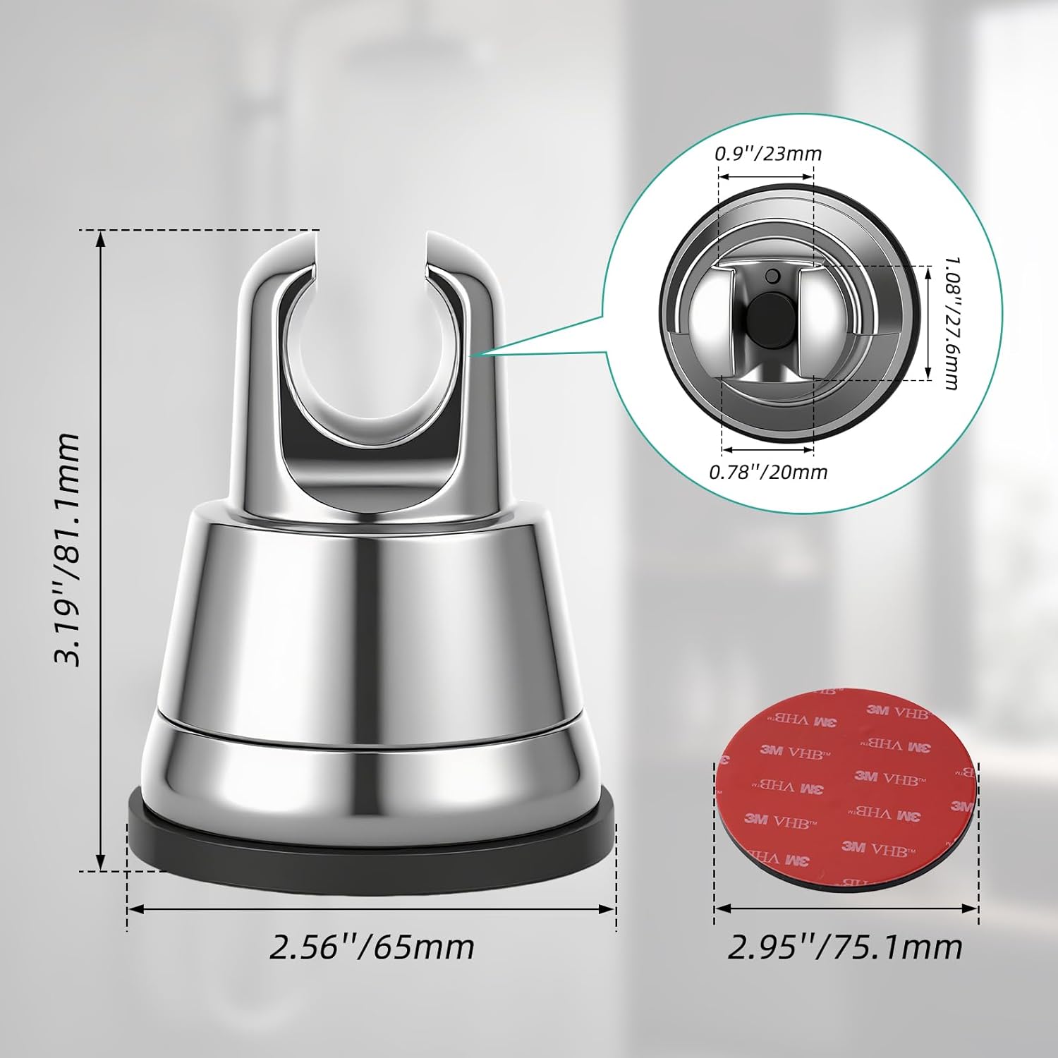 Vacuum Suction Cup Shower Head Holder, Removable Shower Wand Bracket, Adjustable Height & Wall Mount ABS Plastic Suction Holder for Handheld Shower Head, Chrome Finish - Image 5