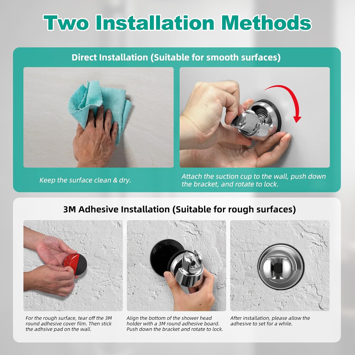 Vacuum Suction Cup Shower Head Holder, Removable Shower Wand Bracket, Adjustable Height & Wall Mount ABS Plastic Suction Holder for Handheld Shower Head, Chrome Finish - Image 6