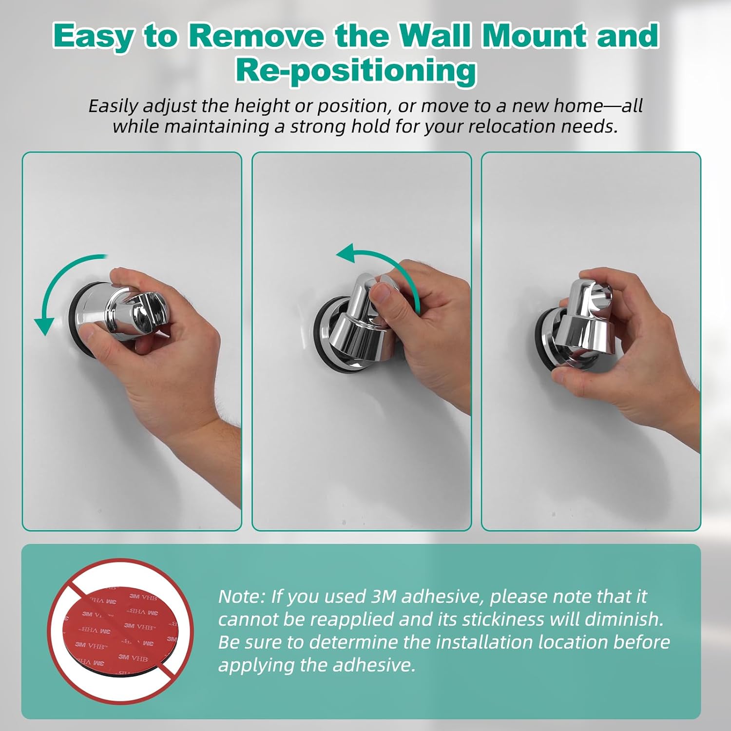 Vacuum Suction Cup Shower Head Holder, Removable Shower Wand Bracket, Adjustable Height & Wall Mount ABS Plastic Suction Holder for Handheld Shower Head, Chrome Finish - Image 7