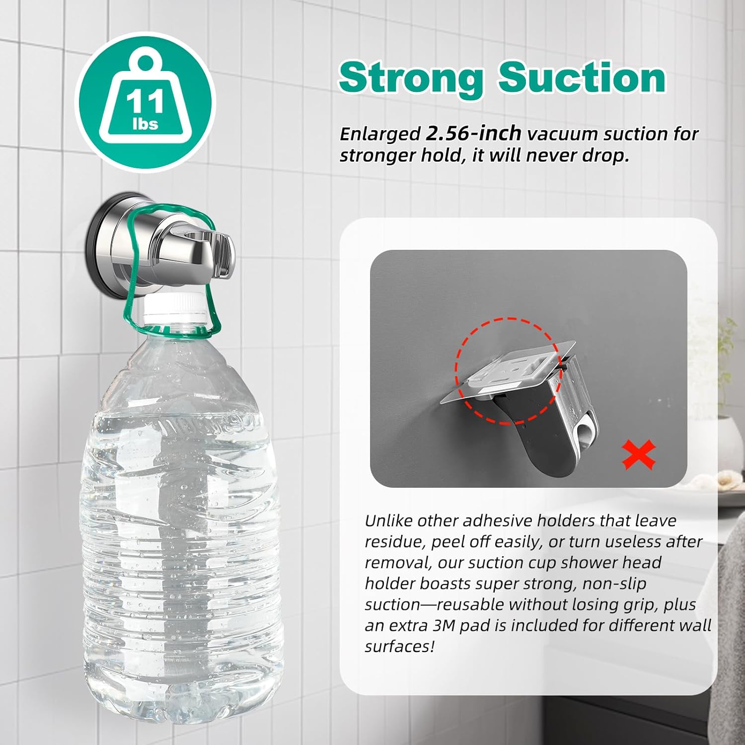 Vacuum Suction Cup Shower Head Holder, Removable Shower Wand Bracket, Adjustable Height & Wall Mount ABS Plastic Suction Holder for Handheld Shower Head, Chrome Finish - Image 8