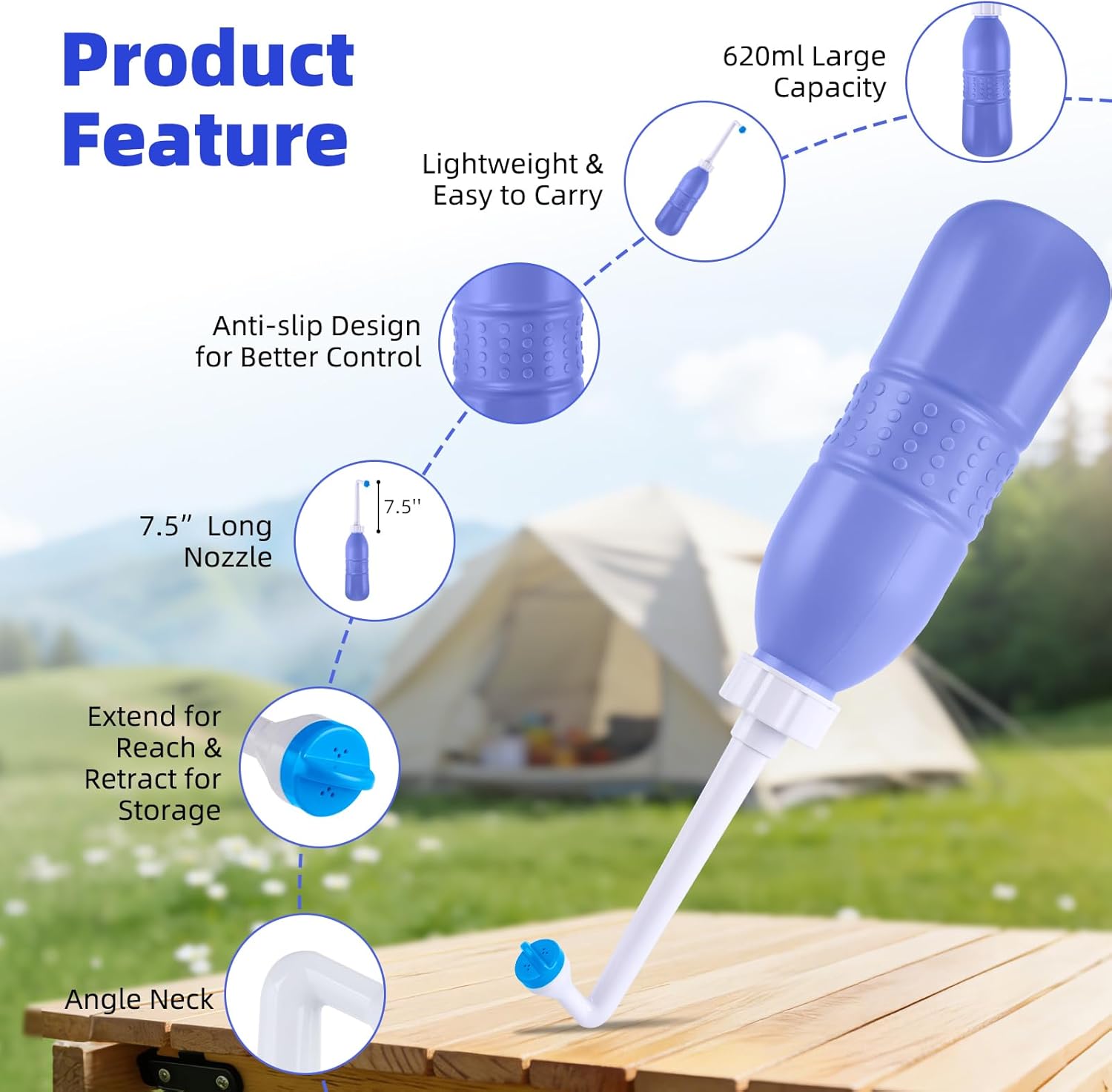 Portable Bidet Sprayer and Travel Bidet with Hand Held Bidet Bottle for Personal Cleansing Use Extended Nozzle - Personal Hygiene Care Toilet Bidet Shower/Bathroom Bidet Spray -21.8oz(620ml) - Image 2