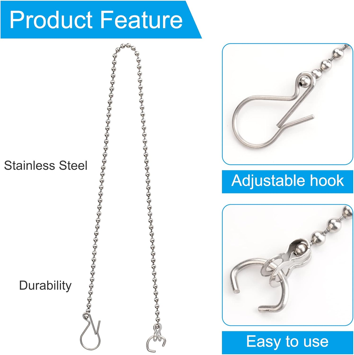 3 Pack Universal Toilet Flapper Chain Replacement Kit,Stainless steel,Including 12-Inch Chain,Hook,Ring - Image 2