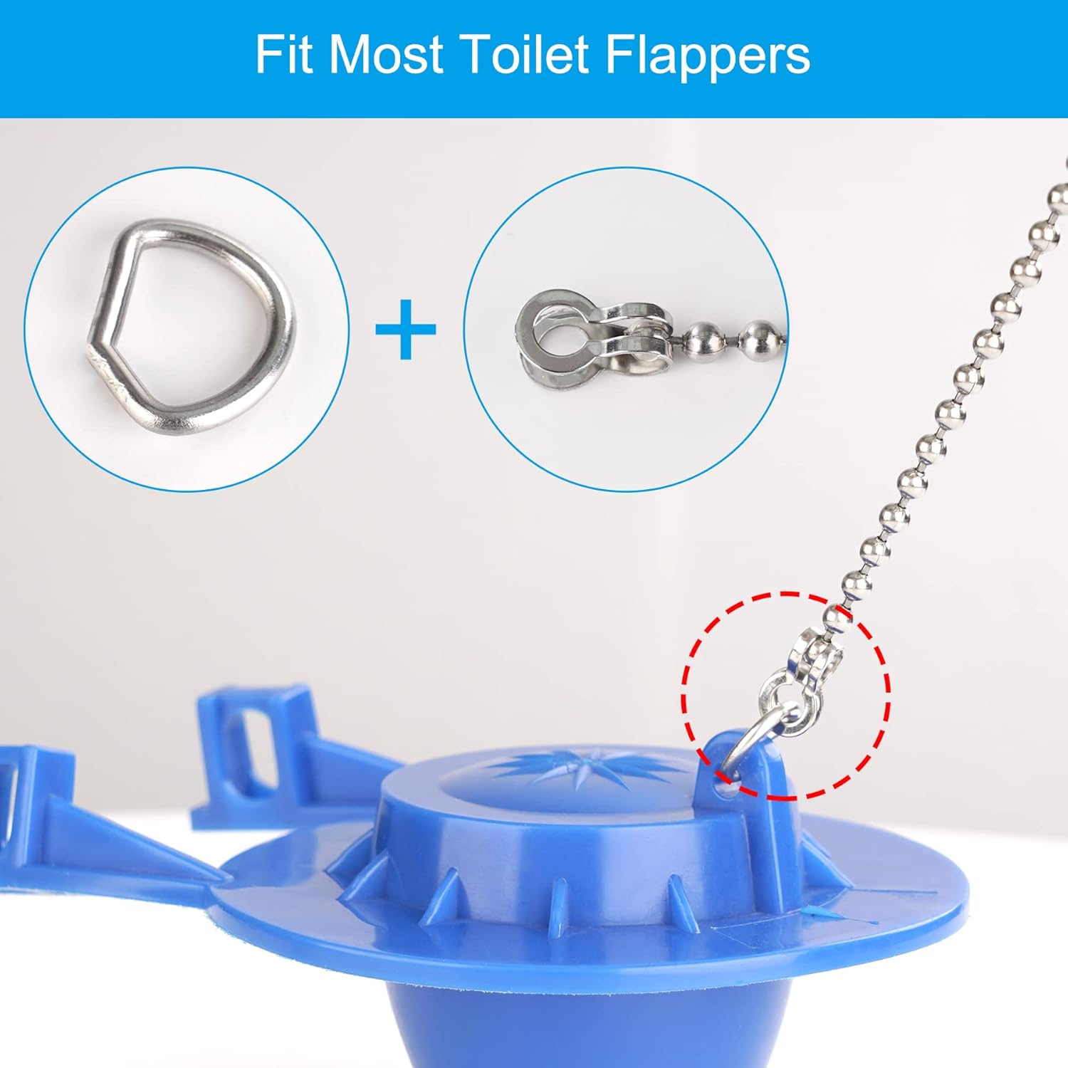 3 Pack Universal Toilet Flapper Chain Replacement Kit,Stainless steel,Including 12-Inch Chain,Hook,Ring - Image 3