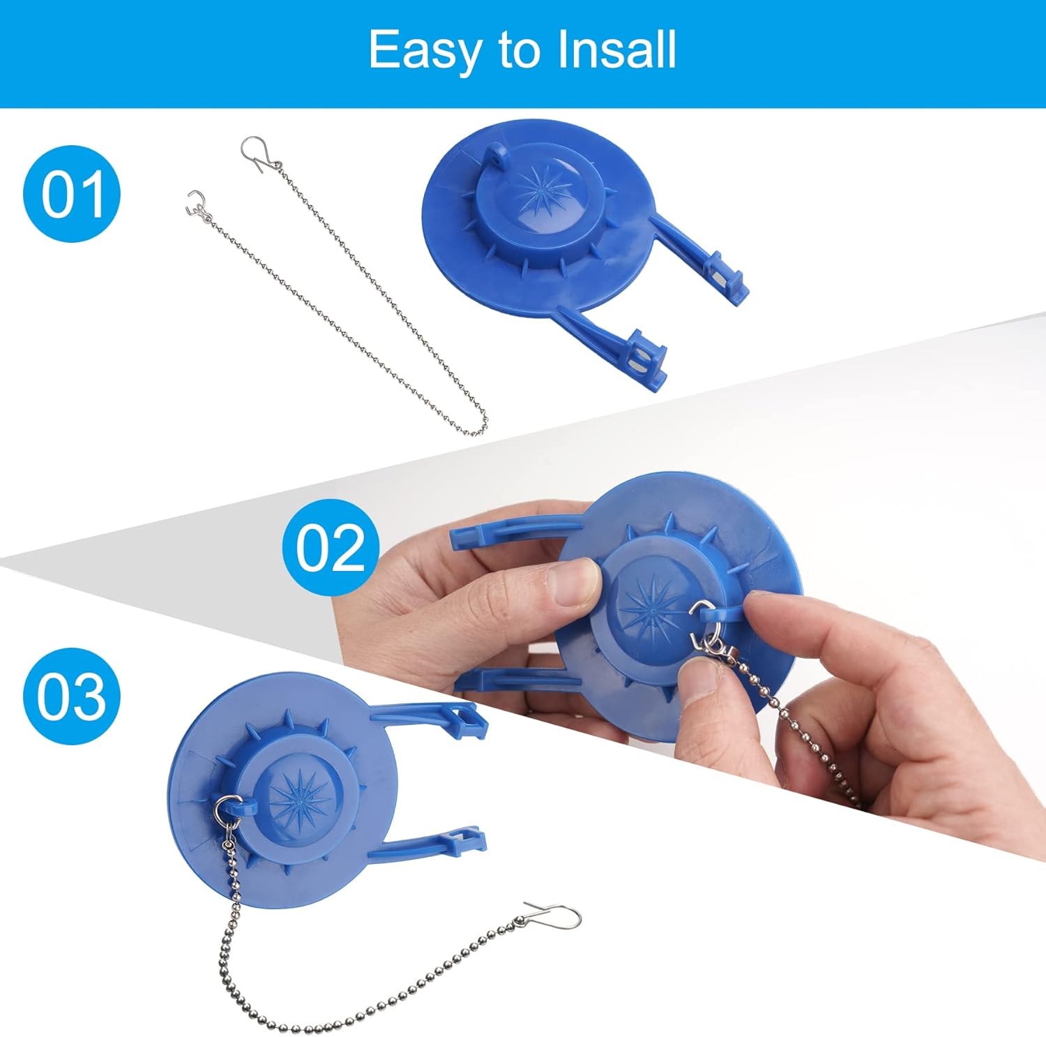 3 Pack Universal Toilet Flapper Chain Replacement Kit,Stainless steel,Including 12-Inch Chain,Hook,Ring - Image 6