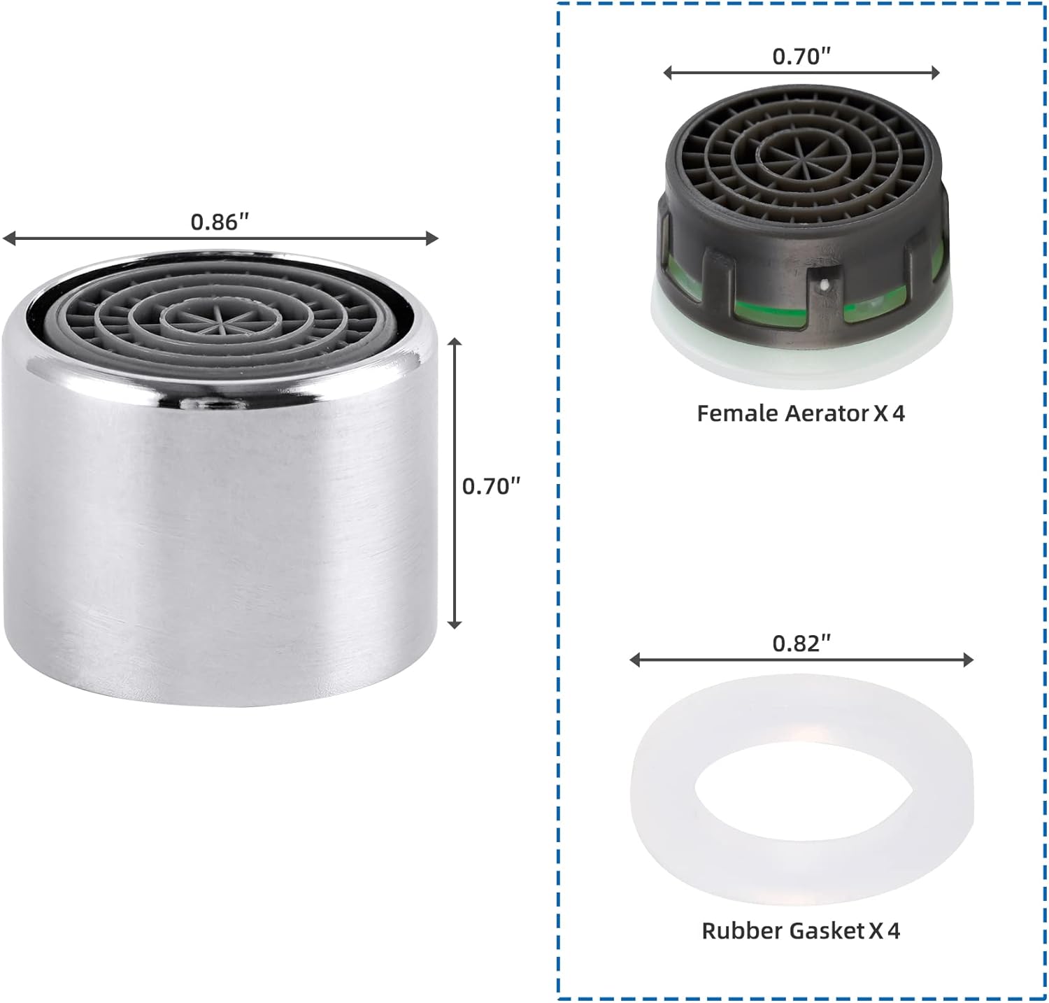 4 Pack Faucet Aerator, Kitchen Sink Aerator Shell with Built-in Filter, 55/64 Female Thread Bathroom Faucet Filter, Splash-Proof, Chrome Finish - Image 6