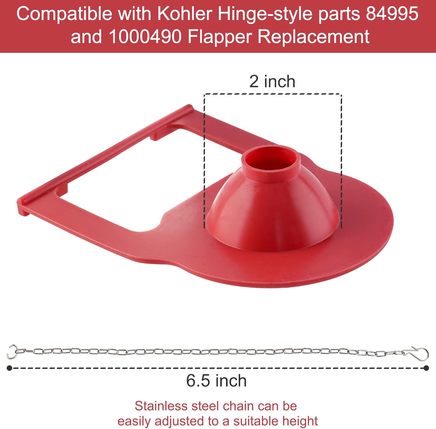 2 Inch Toilet Flapper Replacement Compatible with Kohler Hinge-style parts 84995 and 1000490 Toilet Flapper, High Performance with Stainless Chain, Easy to Install - Image 3