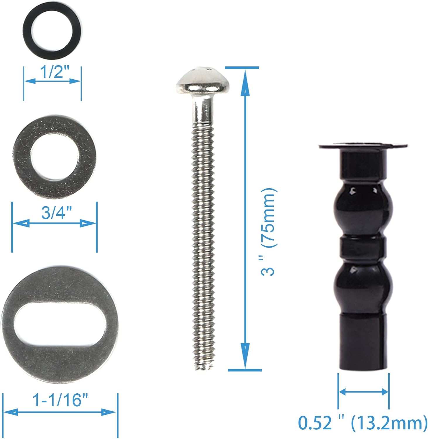 6 Pack Universal Toilet Seat Hinges Screw - Blind Hole Fixings Expanding Rubber Top Fix Nuts for Top Mounting - 3 Pairs With Two Expandable Ball - Image 5
