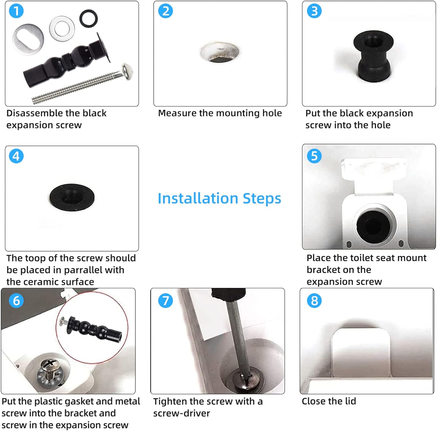 6 Pack Universal Toilet Seat Hinges Screw - Blind Hole Fixings Expanding Rubber Top Fix Nuts for Top Mounting - 3 Pairs With Two Expandable Ball - Image 6