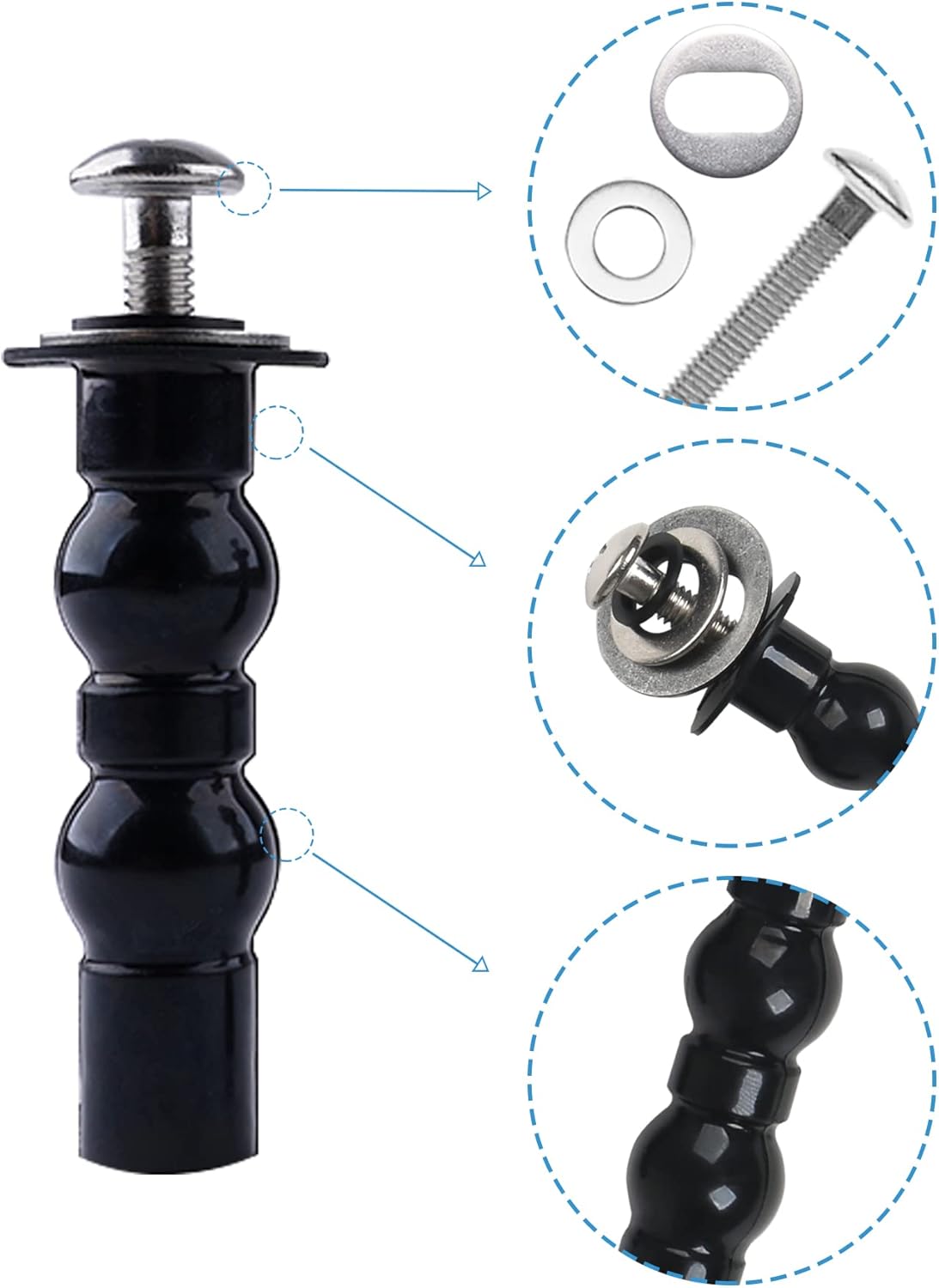 6 Pack Universal Toilet Seat Hinges Screw - Blind Hole Fixings Expanding Rubber Top Fix Nuts for Top Mounting - 3 Pairs With Two Expandable Ball - Image 7