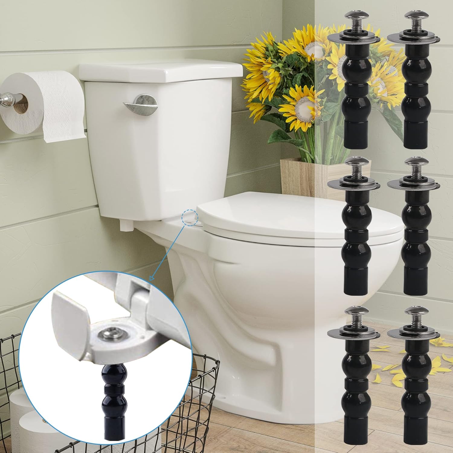6 Pack Universal Toilet Seat Hinges Screw - Blind Hole Fixings Expanding Rubber Top Fix Nuts for Top Mounting - 3 Pairs With Two Expandable Ball - Image 8