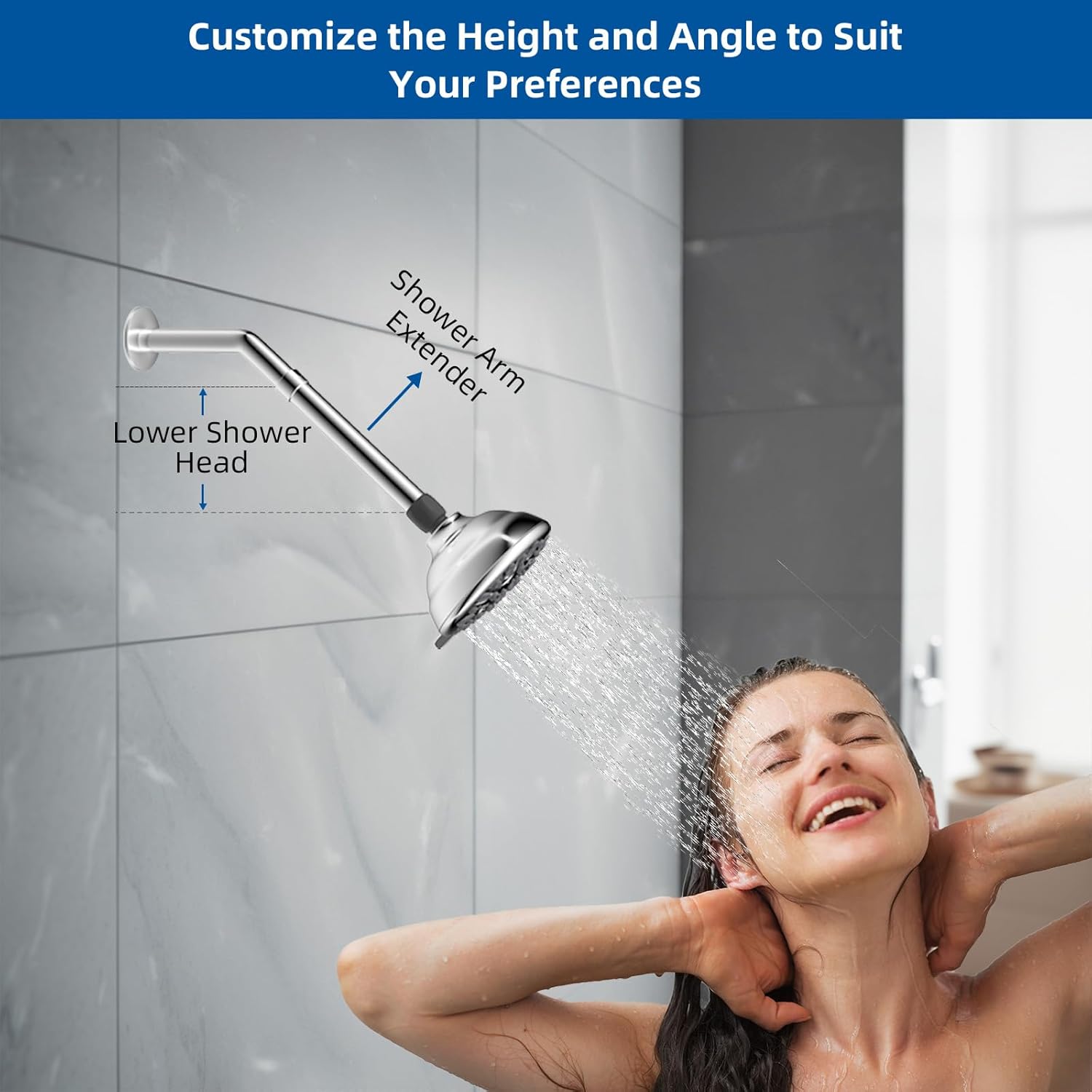 All Metal 6 Inch Shower head Extension, Solid Brass Shower Arm Extension shower Head Extender, Water Outlet Lowers Existing Shower Head Shower Pipe Extension, Chrome Finish - Image 4