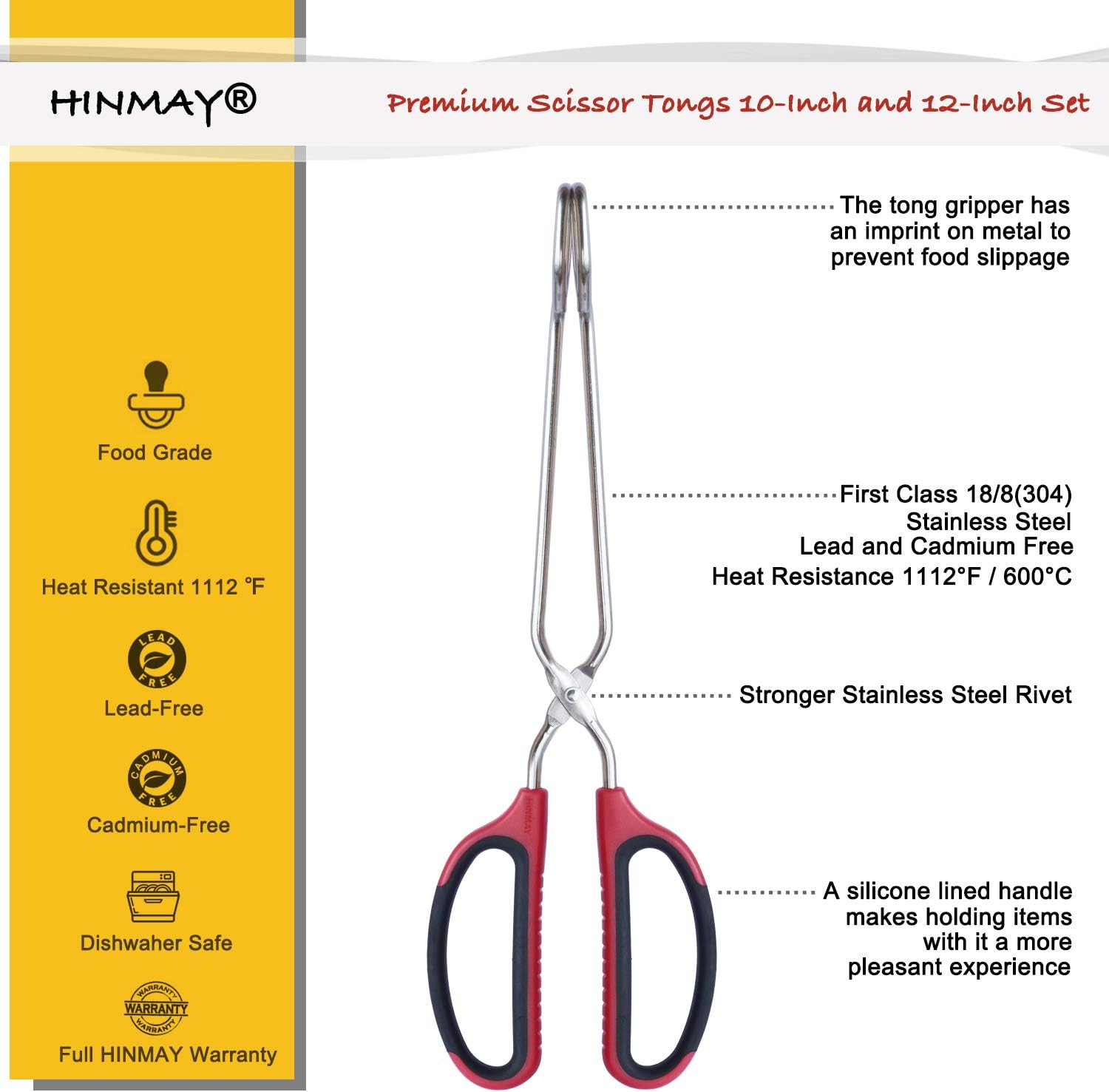 Stainless Steel Scissor Tongs 10-Inch and 12-Inch Set, Set of 2 - Image 2
