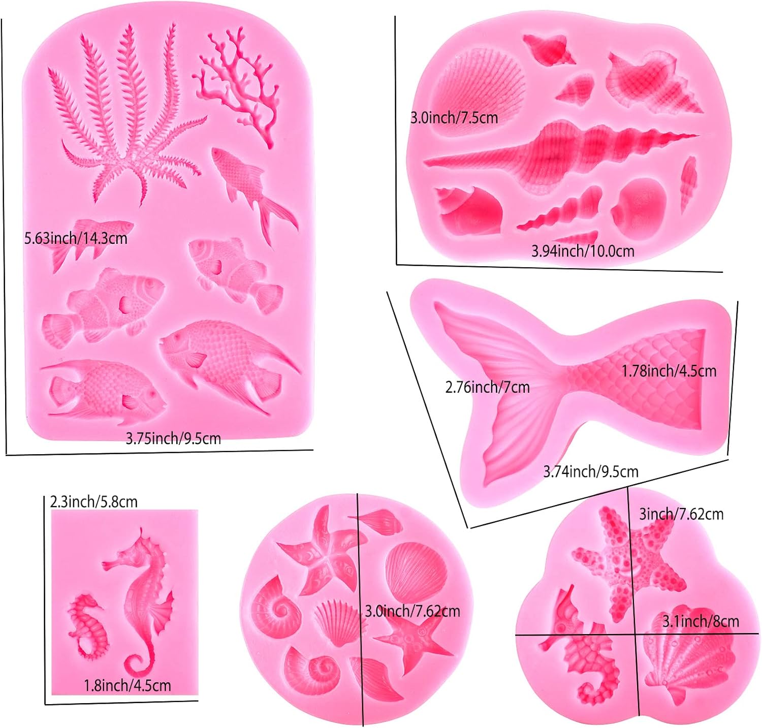 Mermaid Silicone Mold Marine Fondant Cake Mold 6 Pieces Mermaid Tail Chocolate Candy Soap Resin Polymer Clay Mold Seashell Seaweed Seahorse Sea Turtle Silicone Baking Mold - Image 7