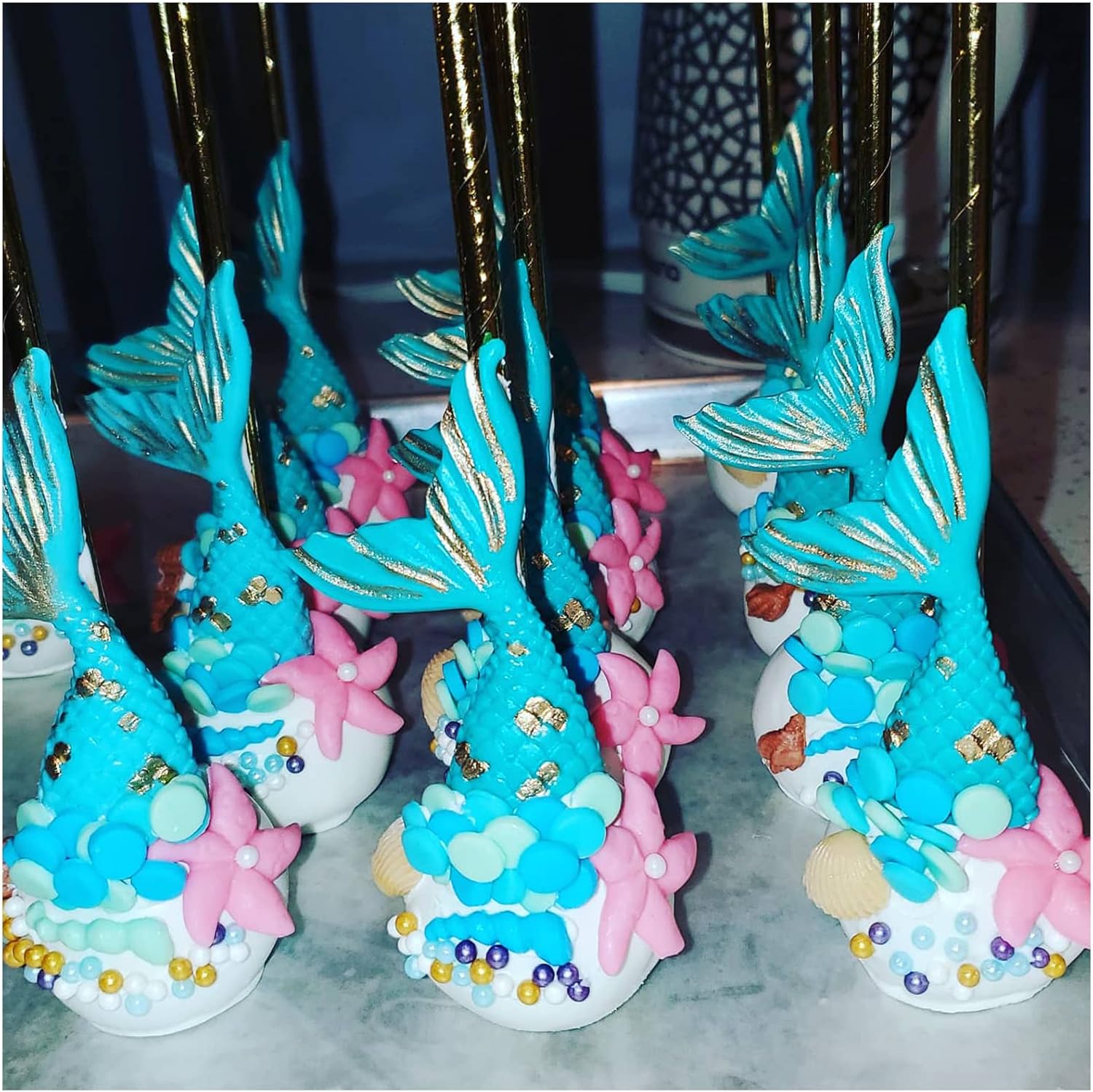 Mermaid Silicone Mold Marine Fondant Cake Mold 6 Pieces Mermaid Tail Chocolate Candy Soap Resin Polymer Clay Mold Seashell Seaweed Seahorse Sea Turtle Silicone Baking Mold - Image 8
