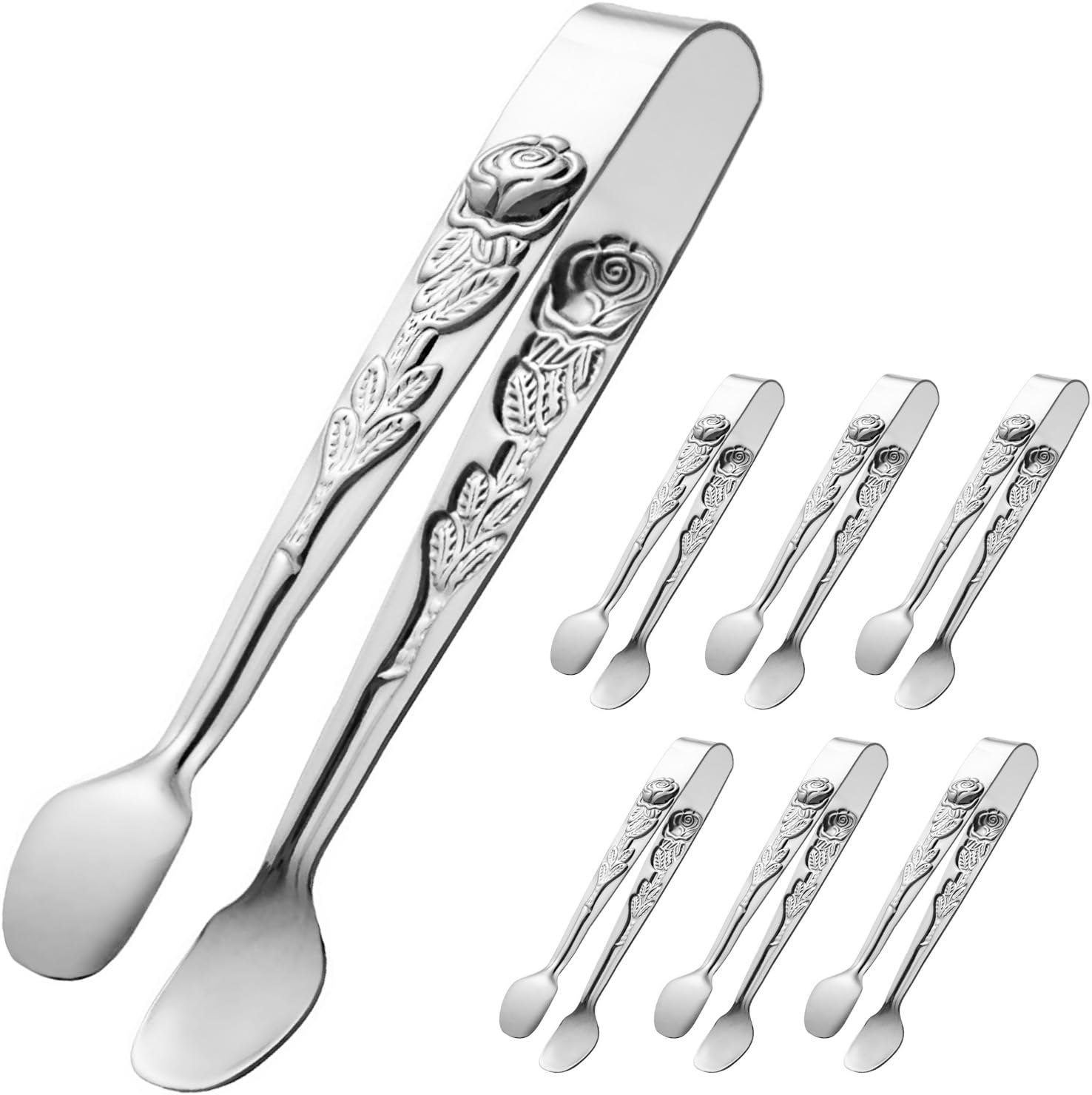 6PCS Mini Serving Tongs 5-Inch Small Sugar Tongs, Tiny Stainless Steel Kitchen Tong for Appetizers, Tea Party, Coffee Bar, Desserts (Silver) - Image 1