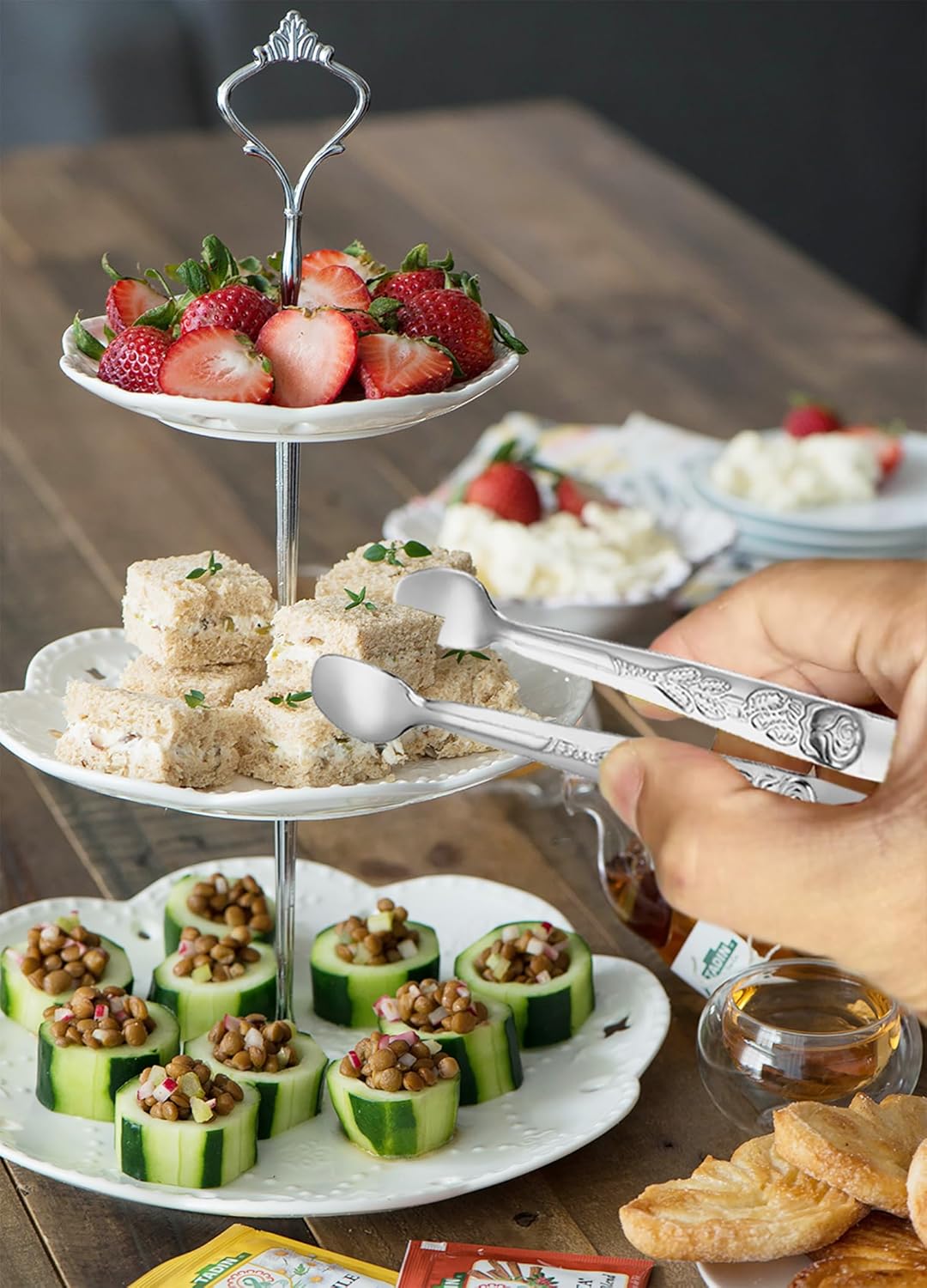 6PCS Mini Serving Tongs 5-Inch Small Sugar Tongs, Tiny Stainless Steel Kitchen Tong for Appetizers, Tea Party, Coffee Bar, Desserts (Silver) - Image 5