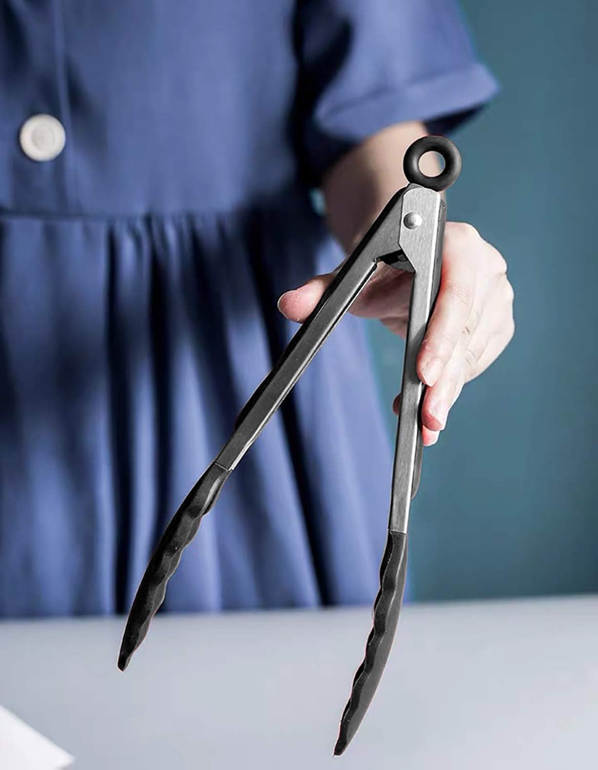 Serving Tongs 9-Inch Cooking Tongs with Silicone Tips, Set of 3 (Black) - Image 5