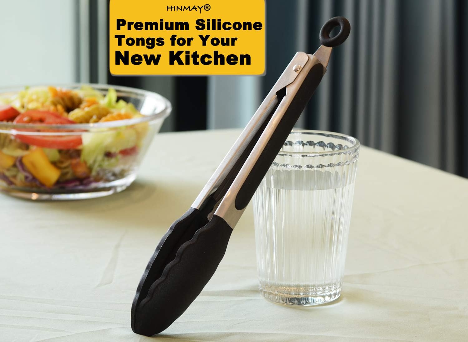 Serving Tongs 9-Inch Cooking Tongs with Silicone Tips, Set of 3 (Black) - Image 6