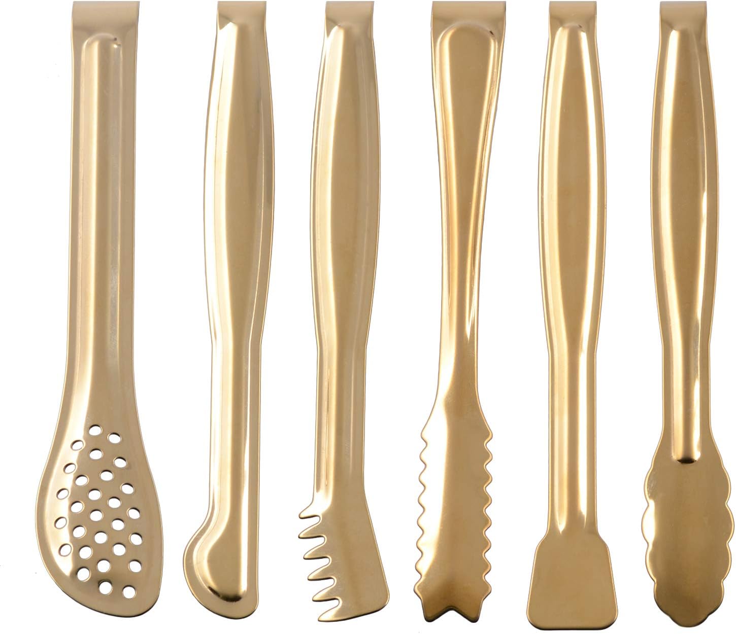Gold Plated Mini Serving Tongs Set 6-Inch Appetizers Tongs Stainless Steel Small Sugar Cube Tongs Ice Tongs, Set of 6 - Image 1